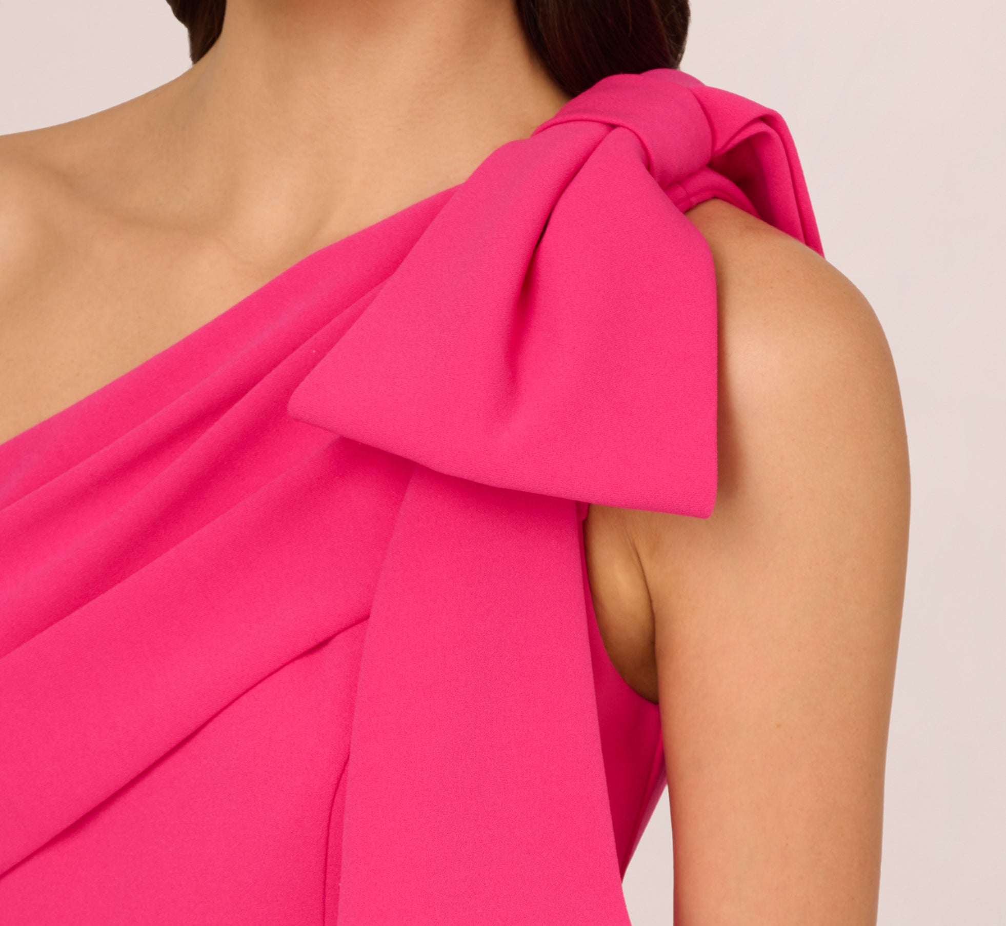 Stretch Crepe One Shoulder Mermaid Gown With Bow Accent In Hot Pink、mySite、solidvoid