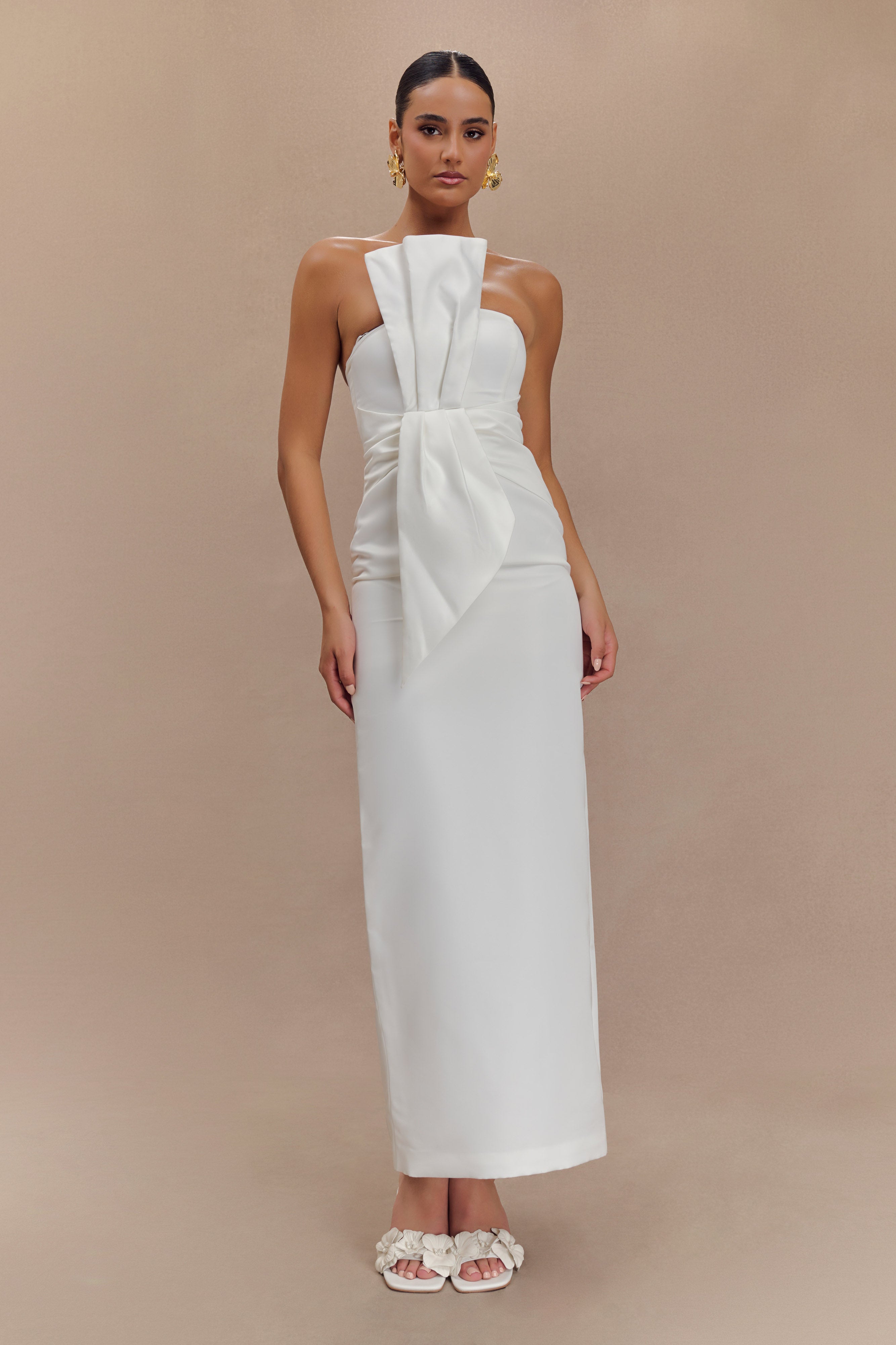 Cyrill Strapless Satin Structured Maxi Dress - White、mySite、solidvoid