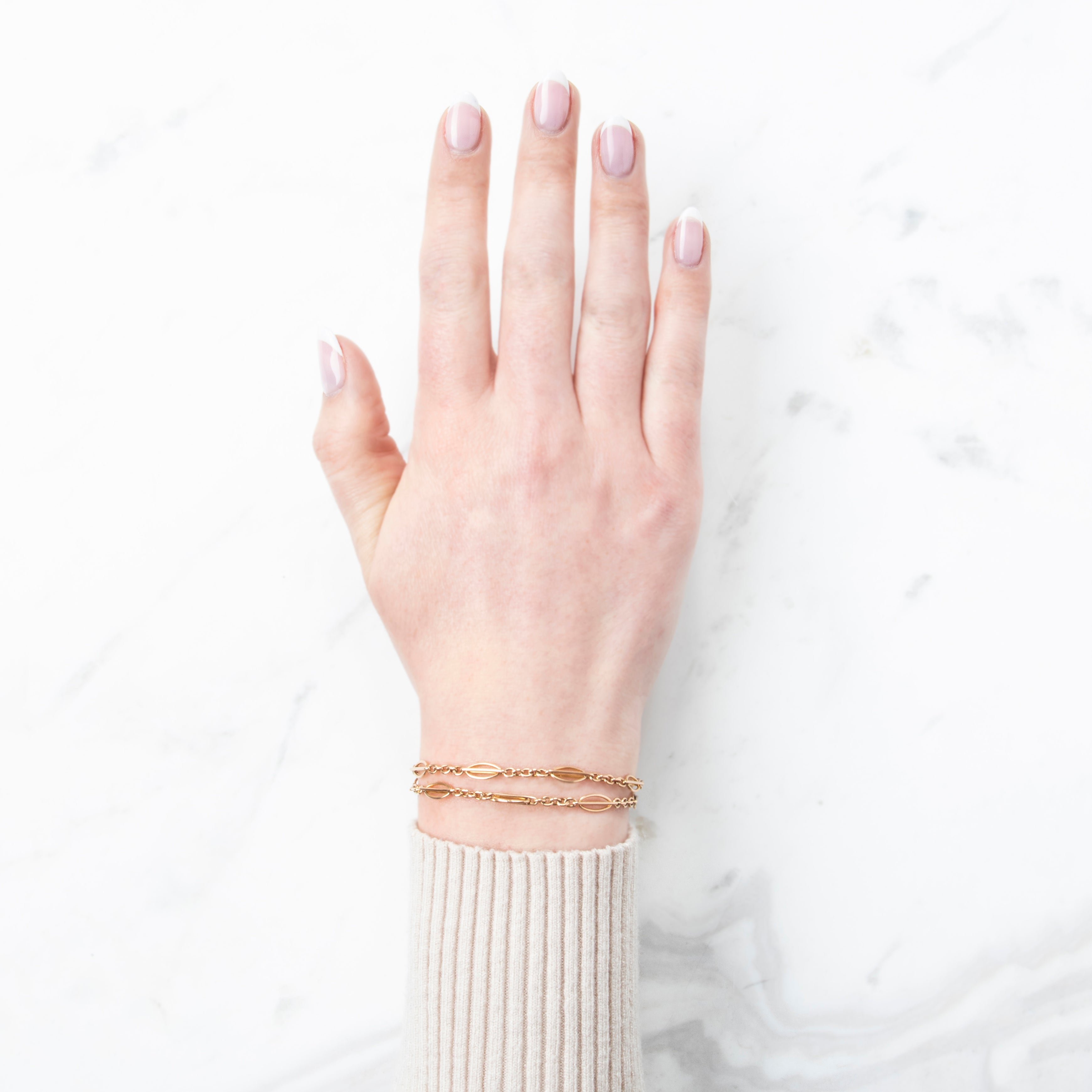 Antique 14k Rosy Yellow Gold Oval Link Watch Chain Double Bracelet 6.5、mySite、hinf8tx79