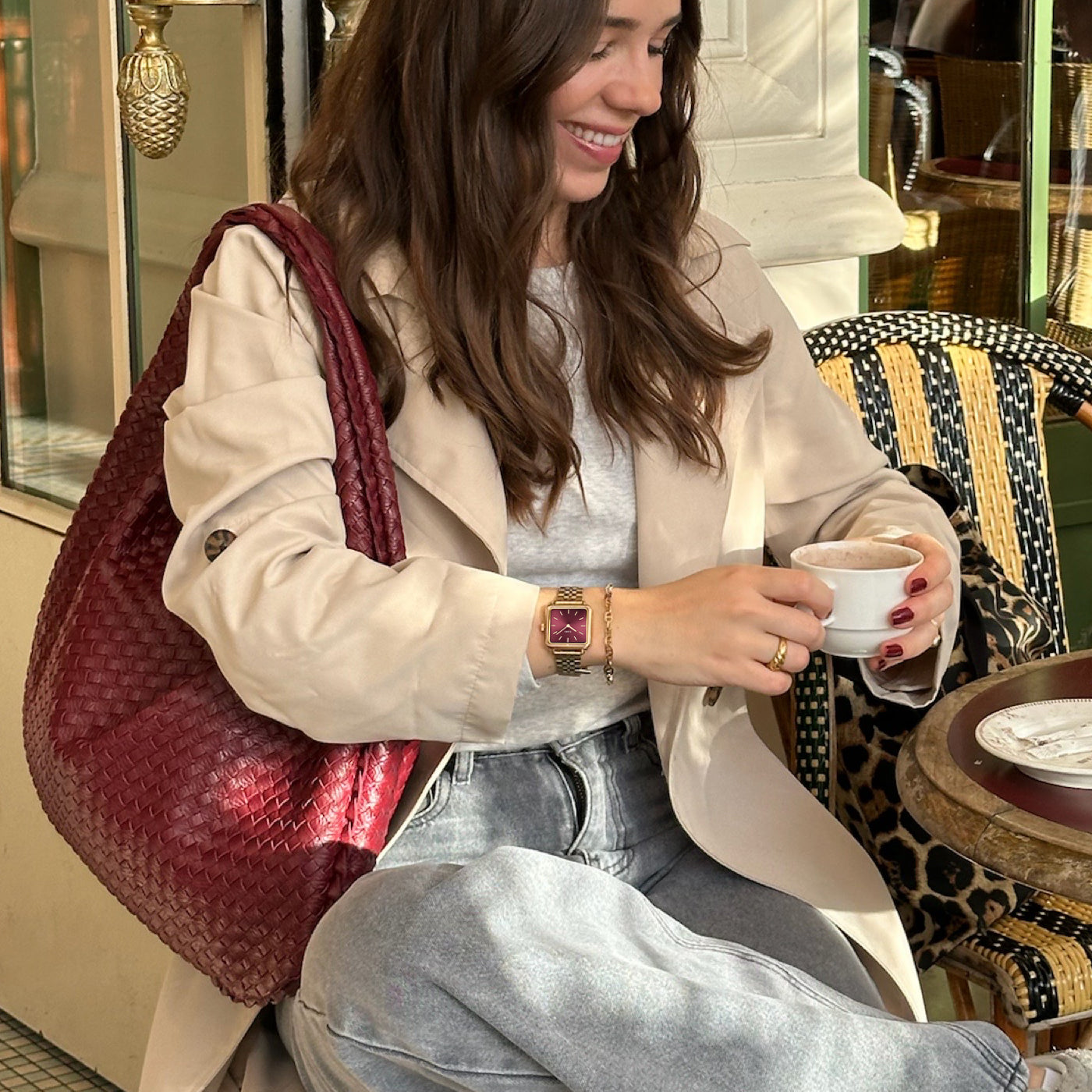  La Tétragone Watch Steel Dark Cherry, Gold Colour