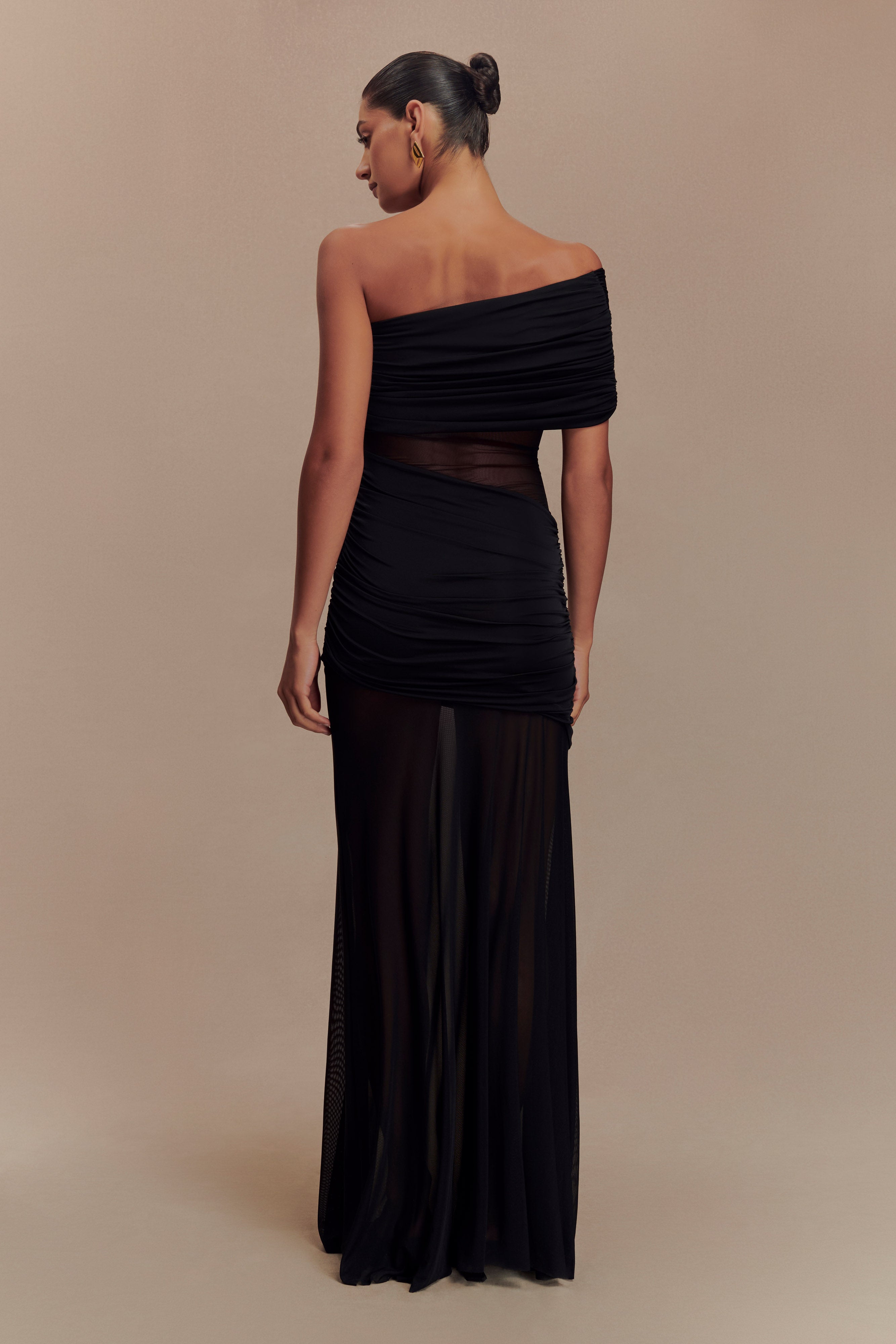 Dallas One Shoulder Mesh Maxi Dress - Black、mySite、solidvoid