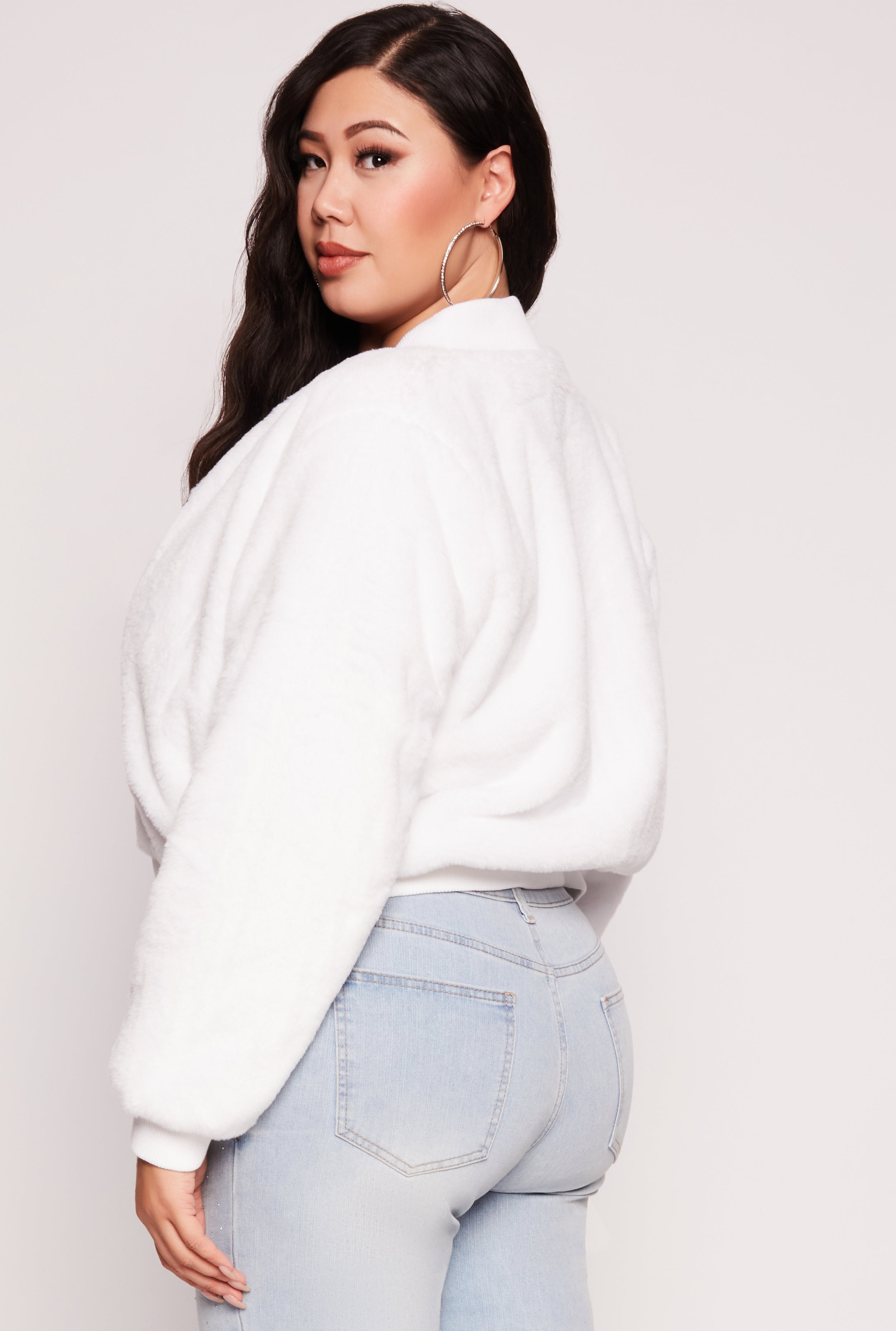 Plus Size Faux Fur Bomber Jacket、mySite、camillekostekn