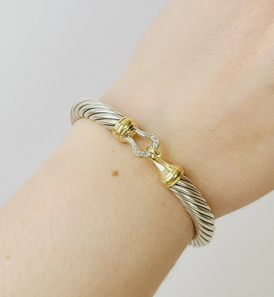 David Yurman 7 mm Cable Diamond Buckle Bracelet Gold、mySite、hinf8tx79