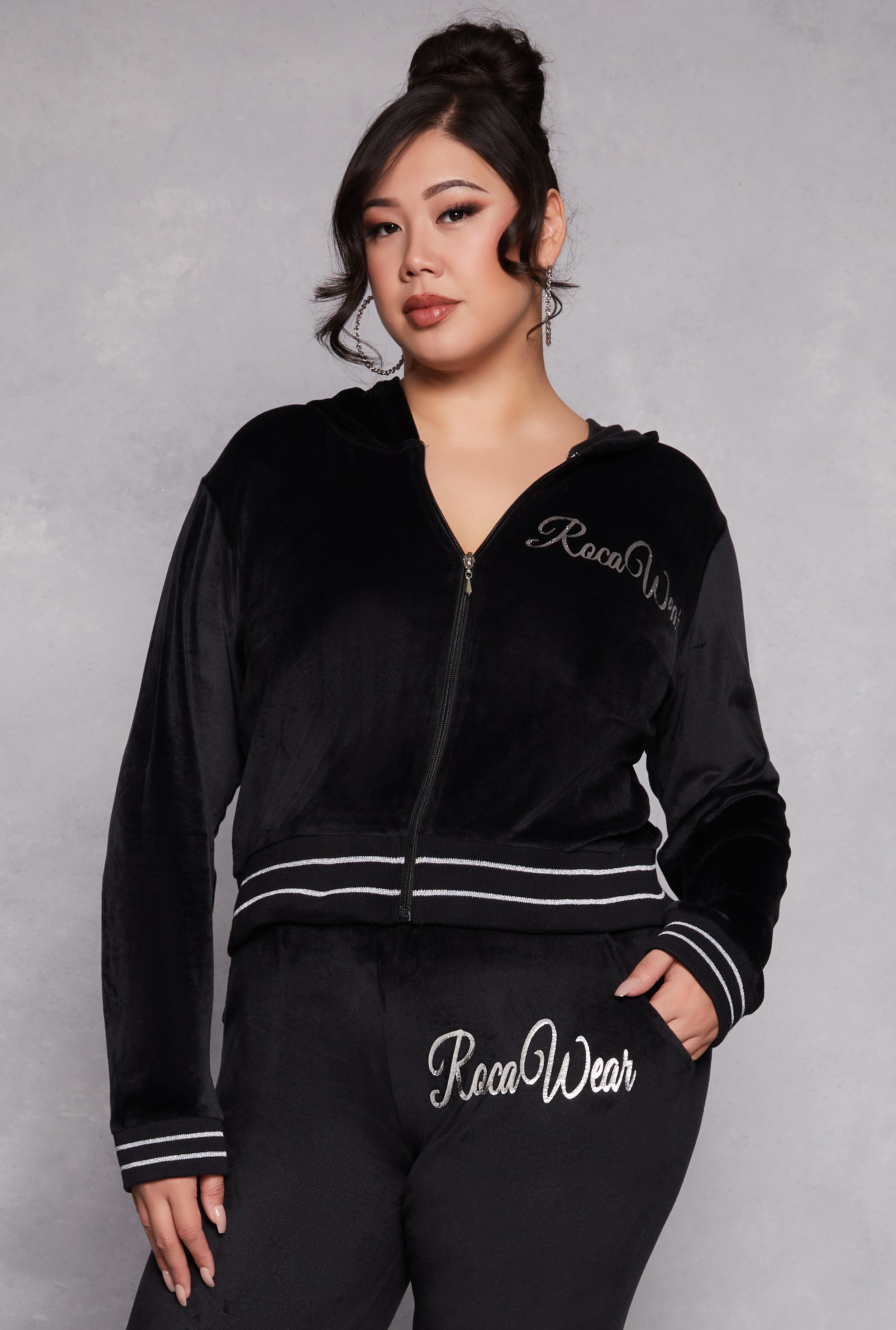 Plus Size Rocawear Velour Zip Front Hoodie、mySite、camillekostekn