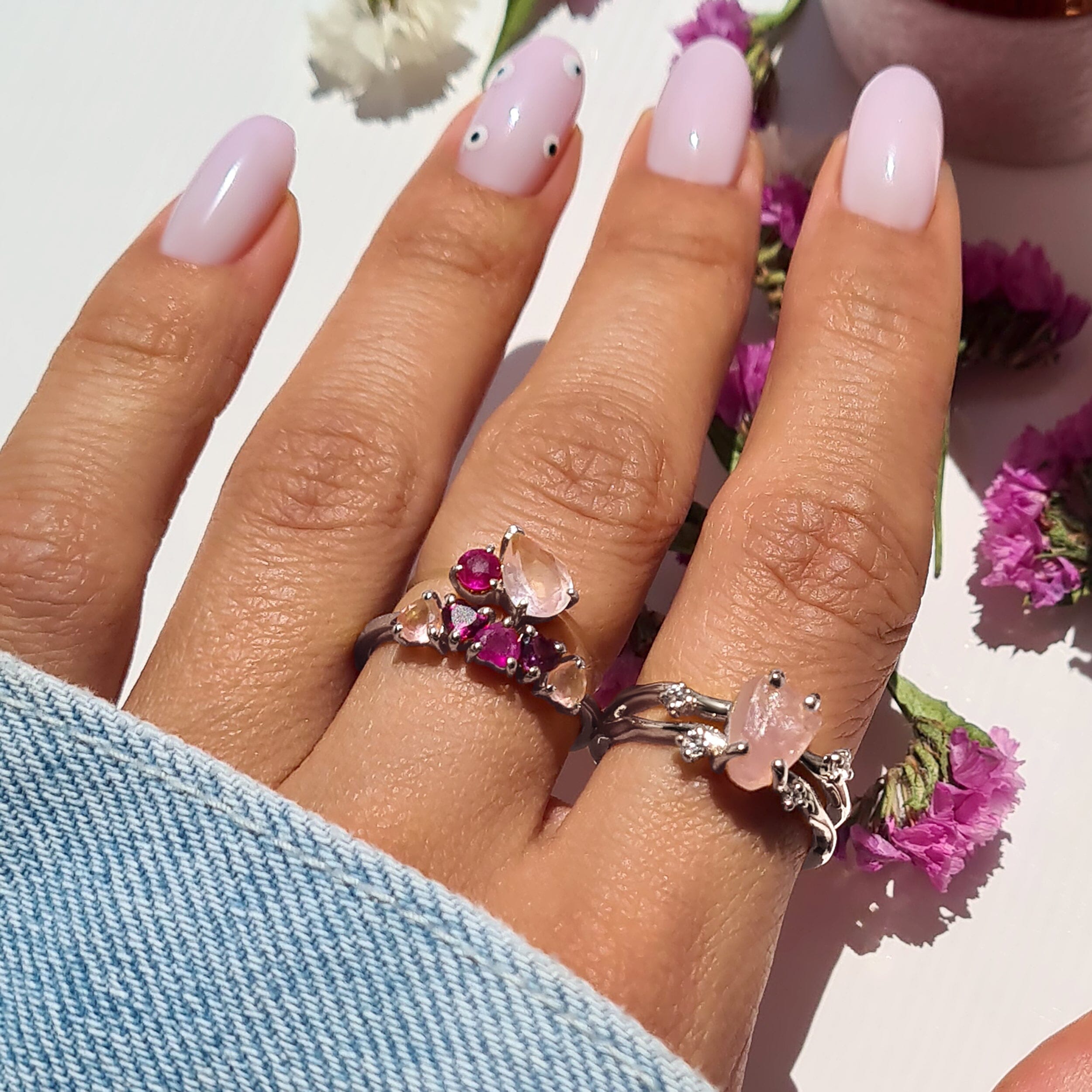 Rose Quartz Ruby Floating Toi Et Moi & Crush On You Rings、mySite、hinf8tx79