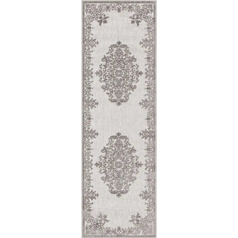 Arid Modern Medallion Persian Indoor/Outdoor Grey High-Low Rug、mySite、gigharbornorthrealestate