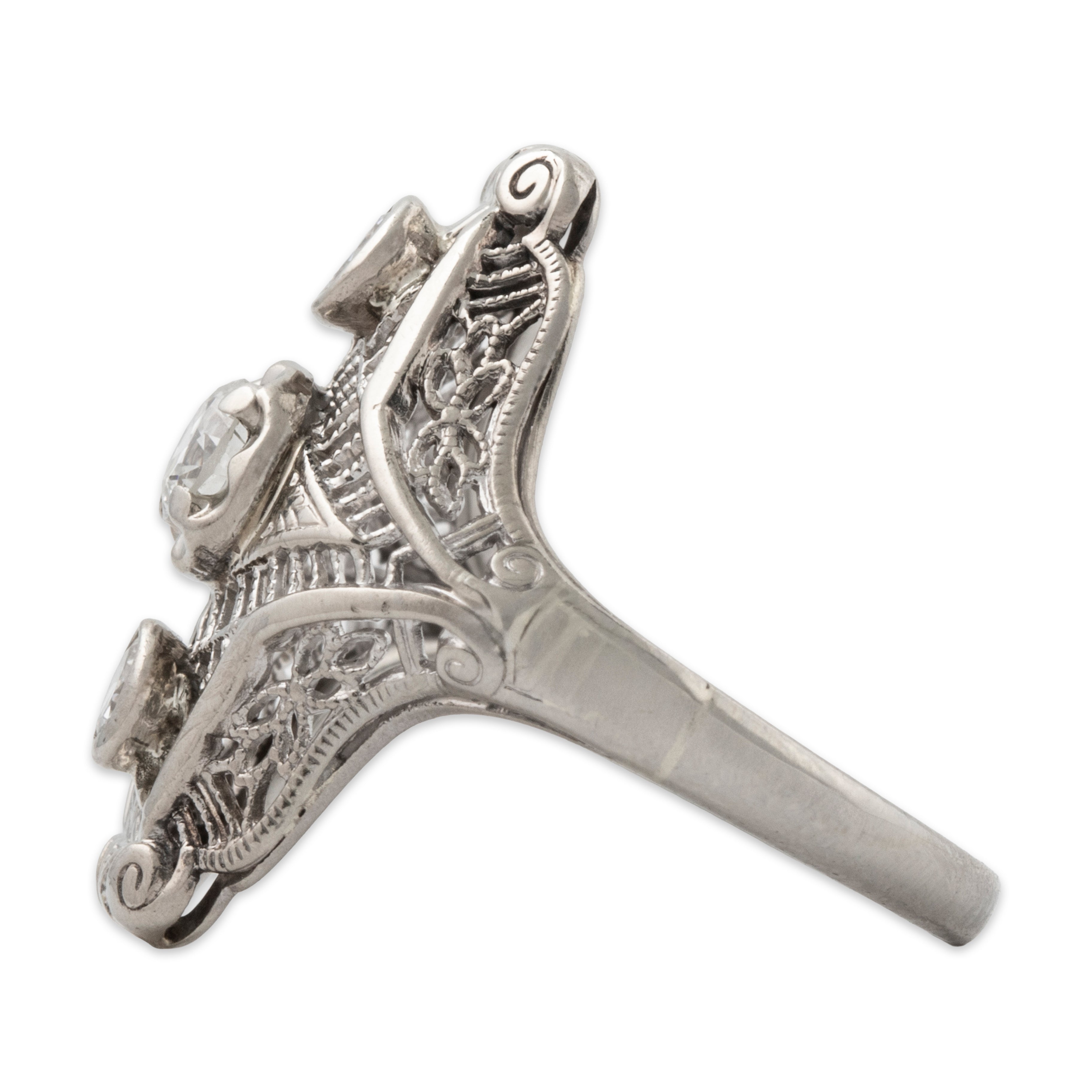 Antique Art Deco 14k White Gold 0.328cttw Diamond Openwork Filigree Ring 3.75、mySite、hinf8tx79