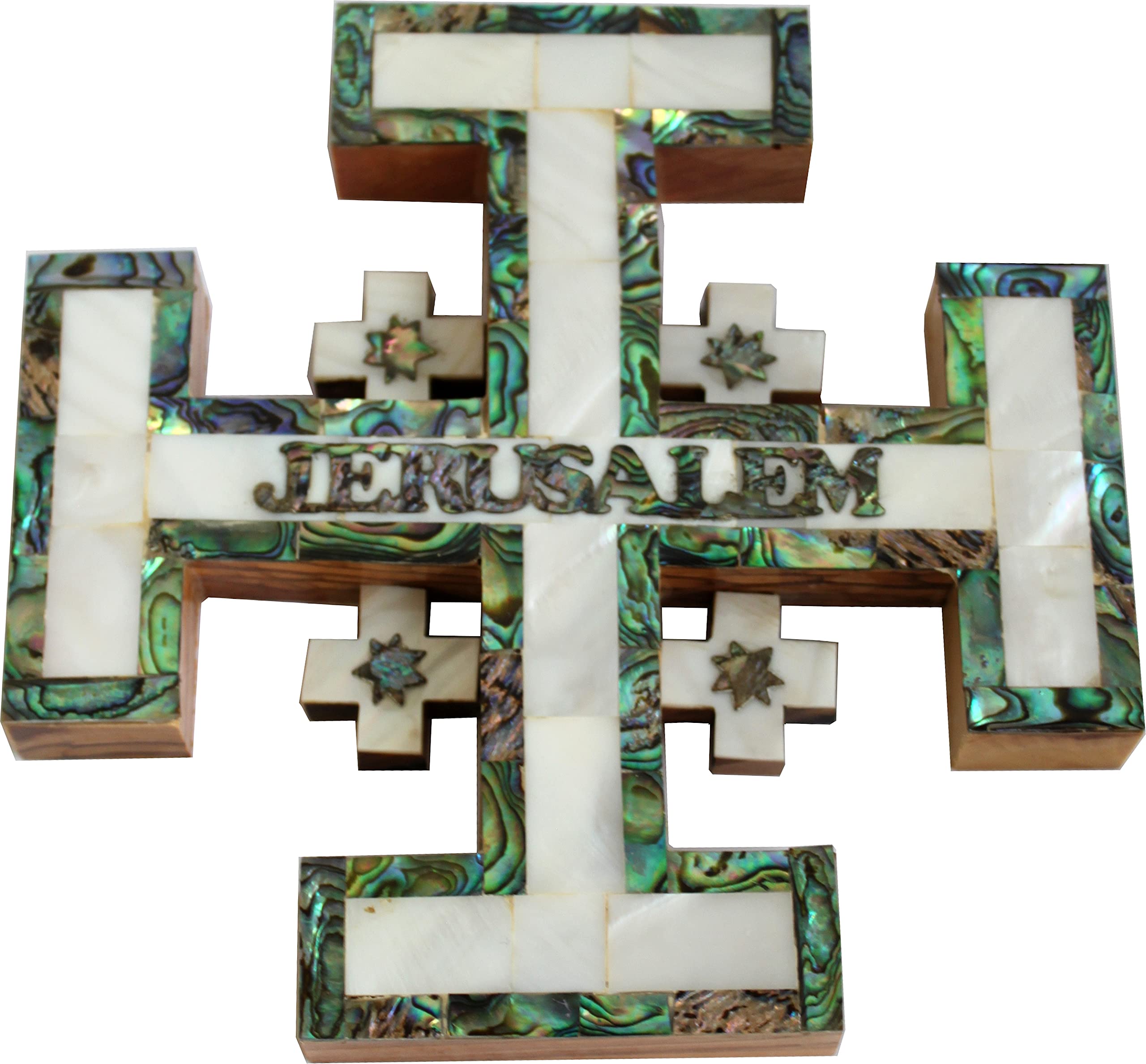  Holy Land Market Olive Wood Jerusalem Cross Covered with Mother of Pearls Shell - Small、mySite、elrpsem3k
