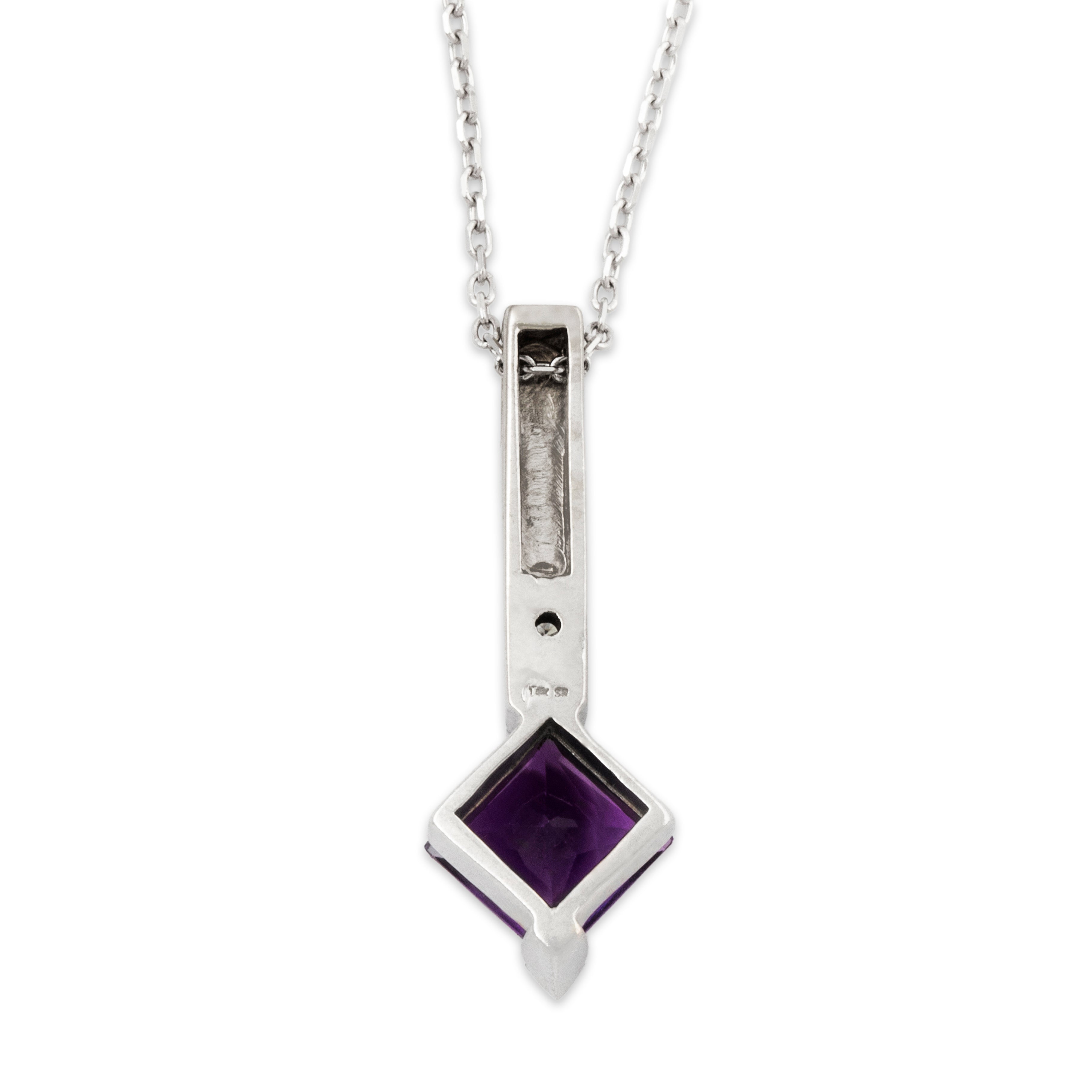 Vintage 10k White Gold Amethyst Diamond Modernist Pendant Necklace 16-18、mySite、hinf8tx79