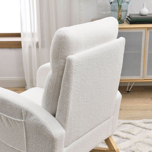 Video Welike 27.6"W Modern Accent High Backrest Living Room Lounge Arm Rocking Chair, Two Side Pocket ,Teddy White (Ivory)、、casual
