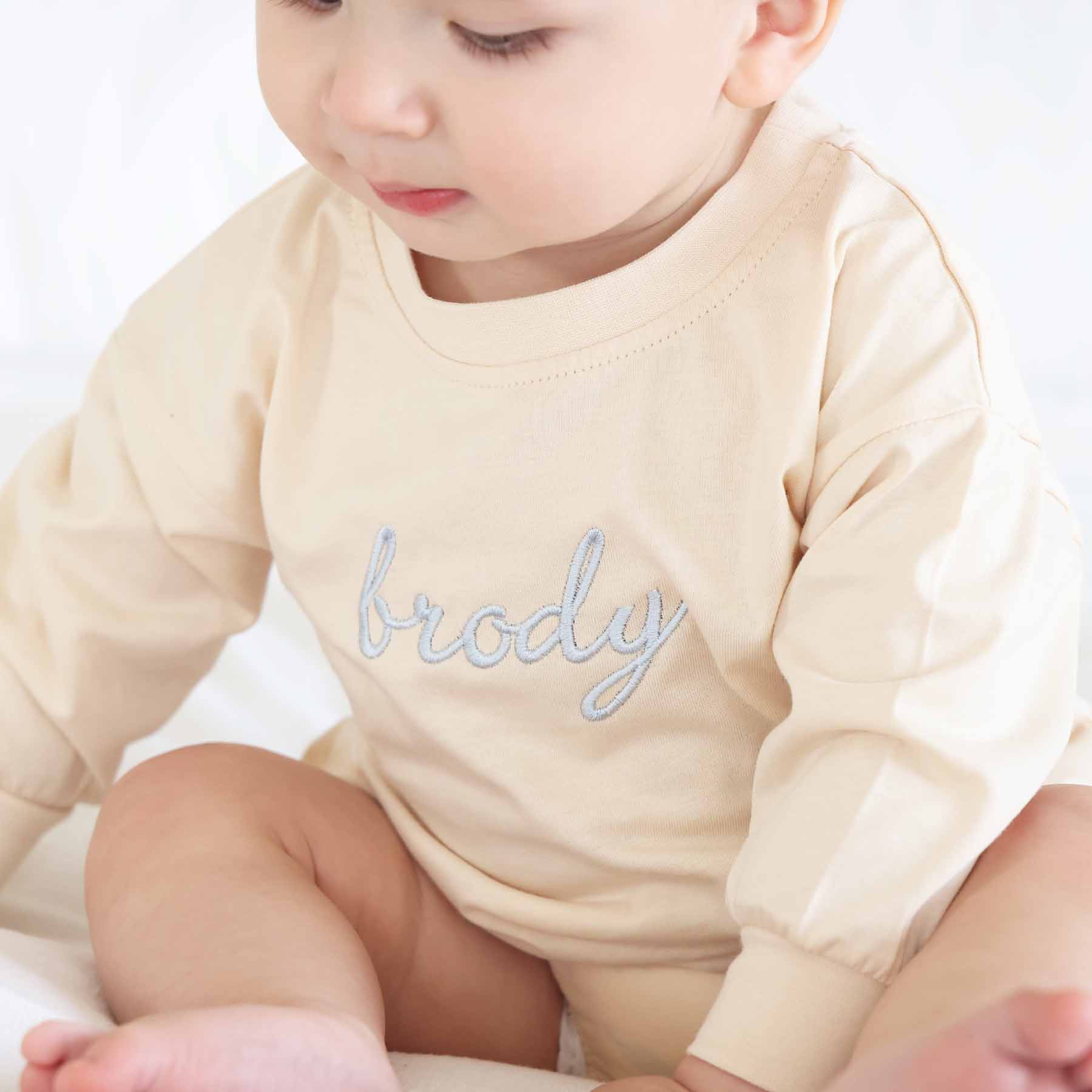  Personalized Script Name Long Sleeve Bubble Romper | Natural、mySite、layawaytickets