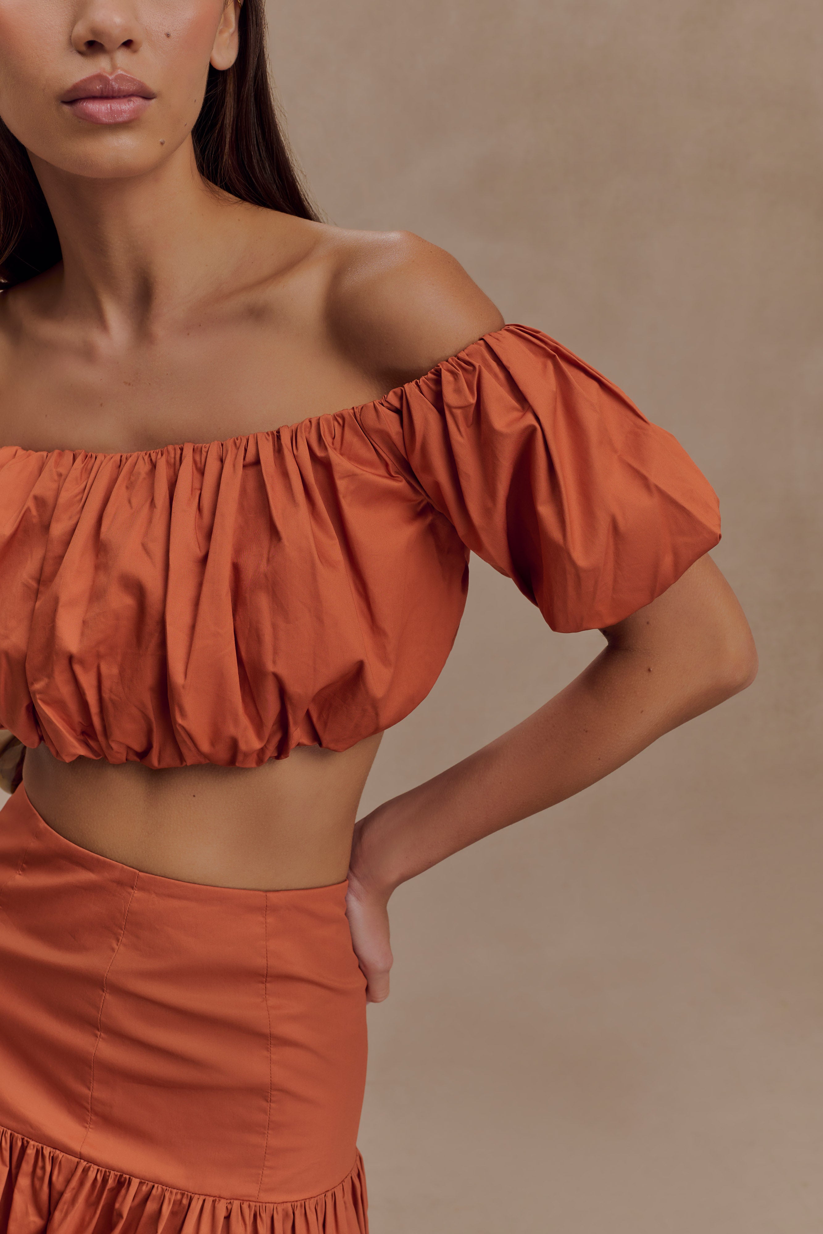 Autumn Off Shoulder Bubble Top - Burnt Orange、mySite、solidvoid