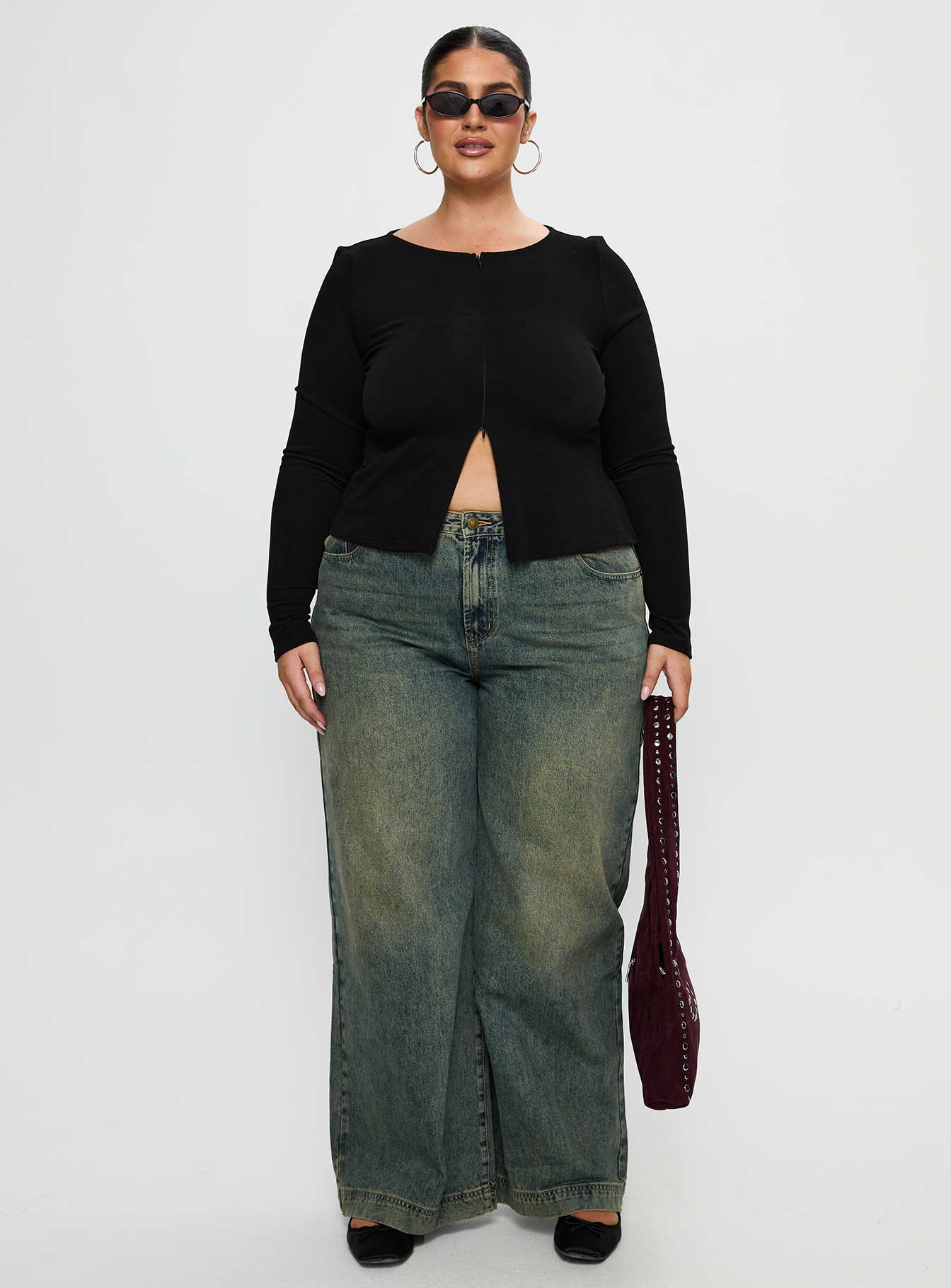 Kortez Long Sleeve Zip Through Top Black Curve、mySite、solidvoid