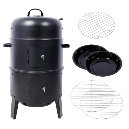 Charcoal Smoker Grill Wood Smoker Grills Outdoor Cooking 16 Inch Vertical Smoker Portable BBQ Grill for Camping, Black、、eastwooduniform