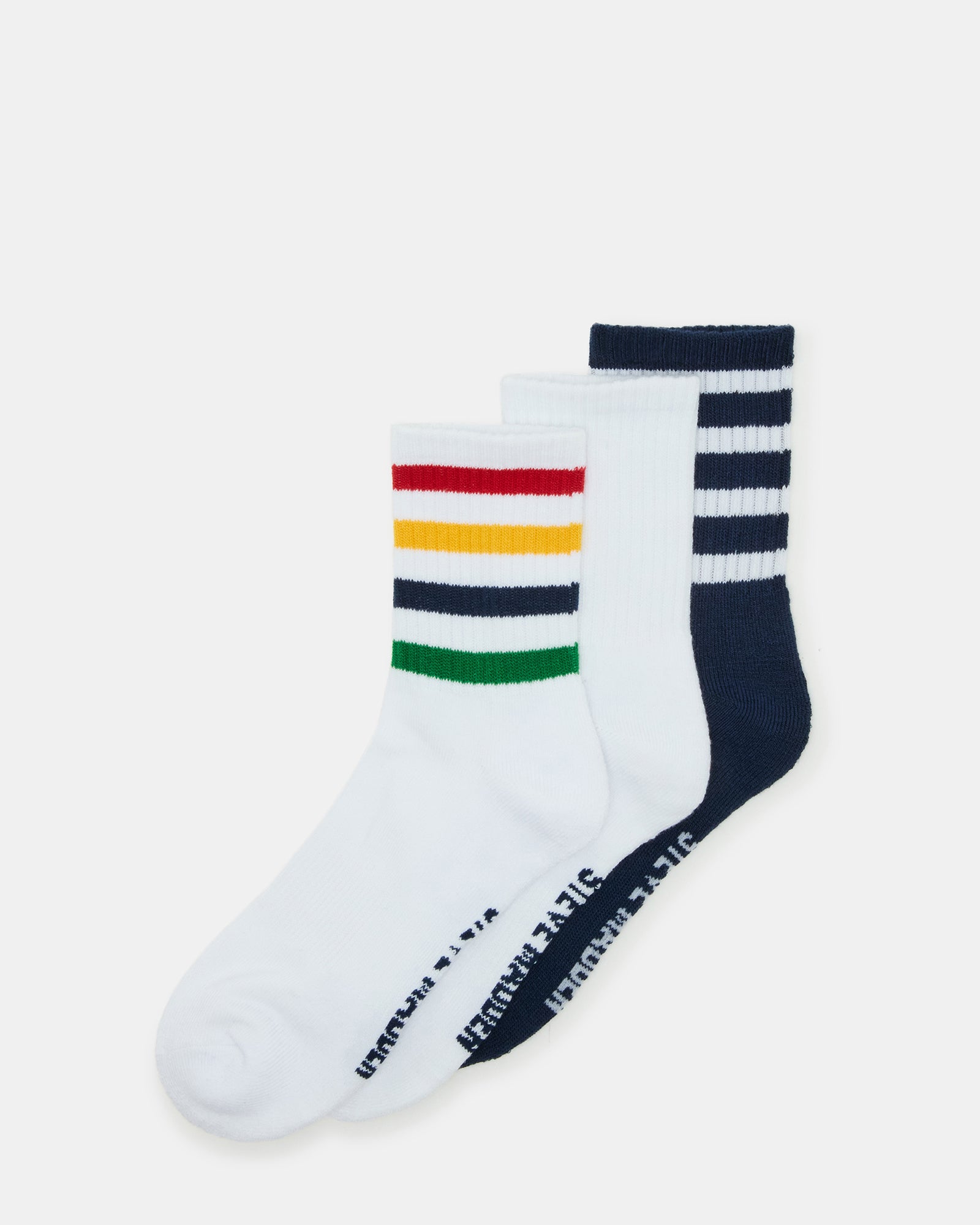3 PACK STRIPED CREW SOCKS WHITE MULTI、mySite、gtrtttuynbv