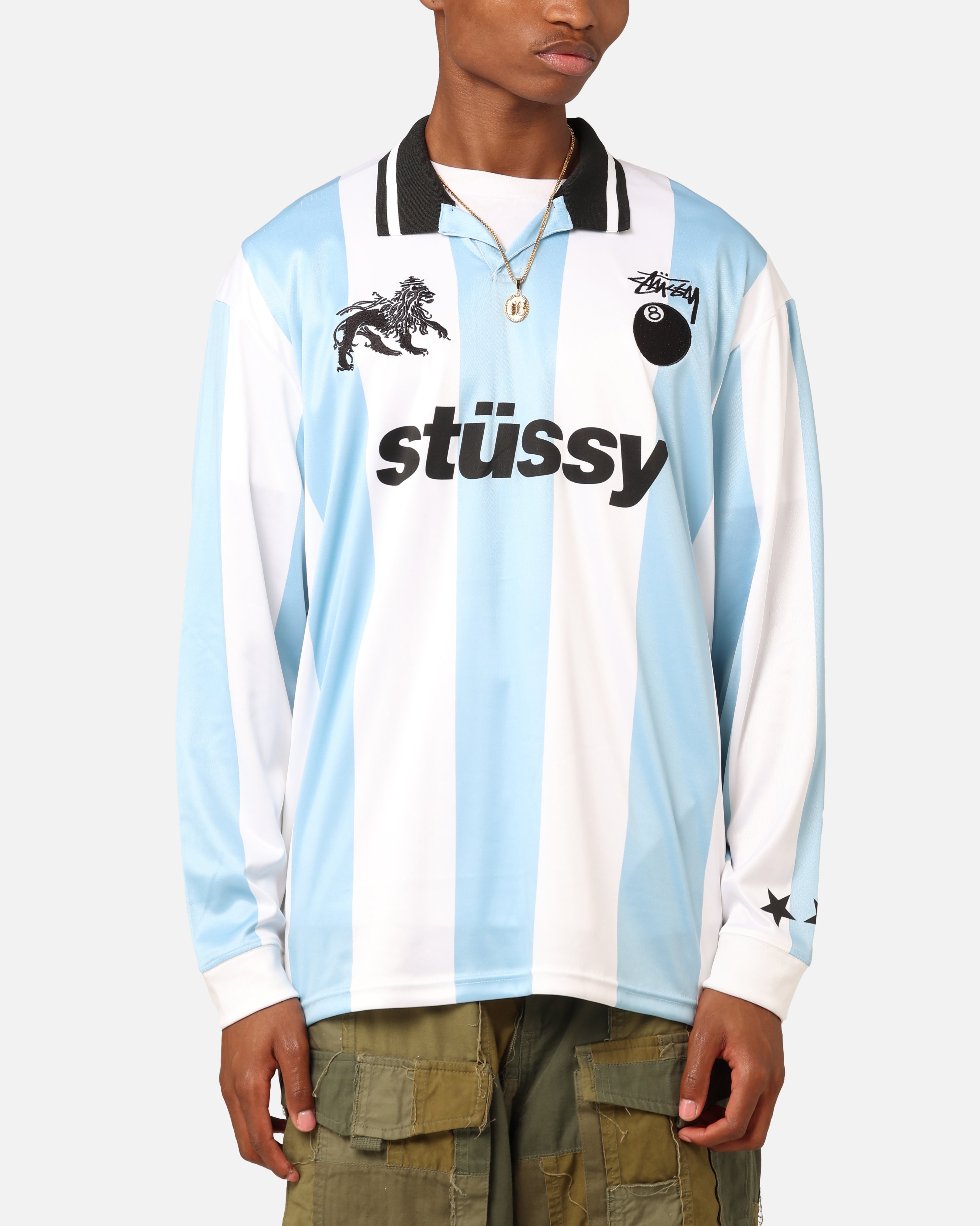 Stüssy Football Polo Long Sleeve T-Shirt Blue/White、mySite、zt4zffjzw