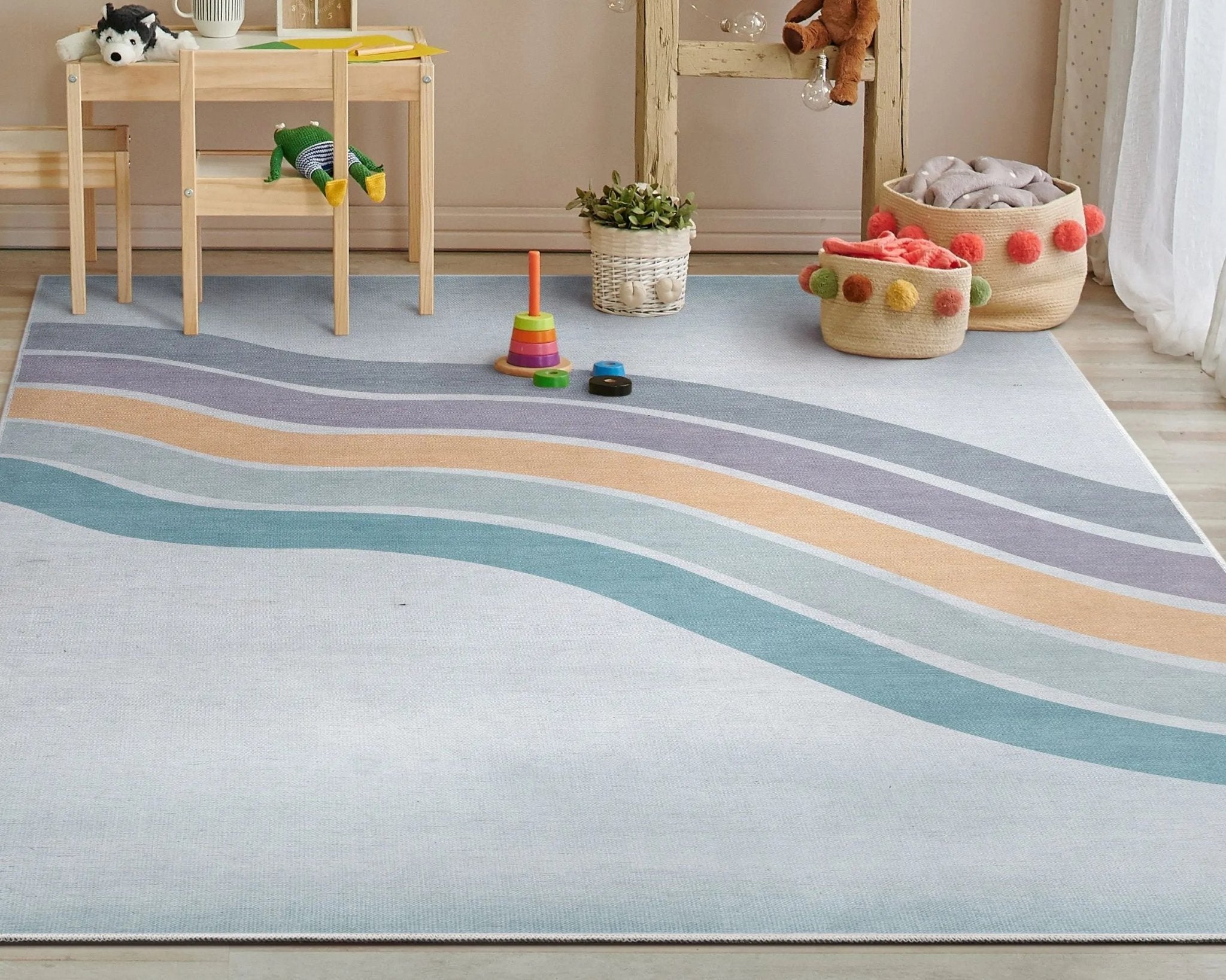 Curved Rainbow Modern Multi Color Purple Area Flat-Weave Rug、mySite、gigharbornorthrealestate