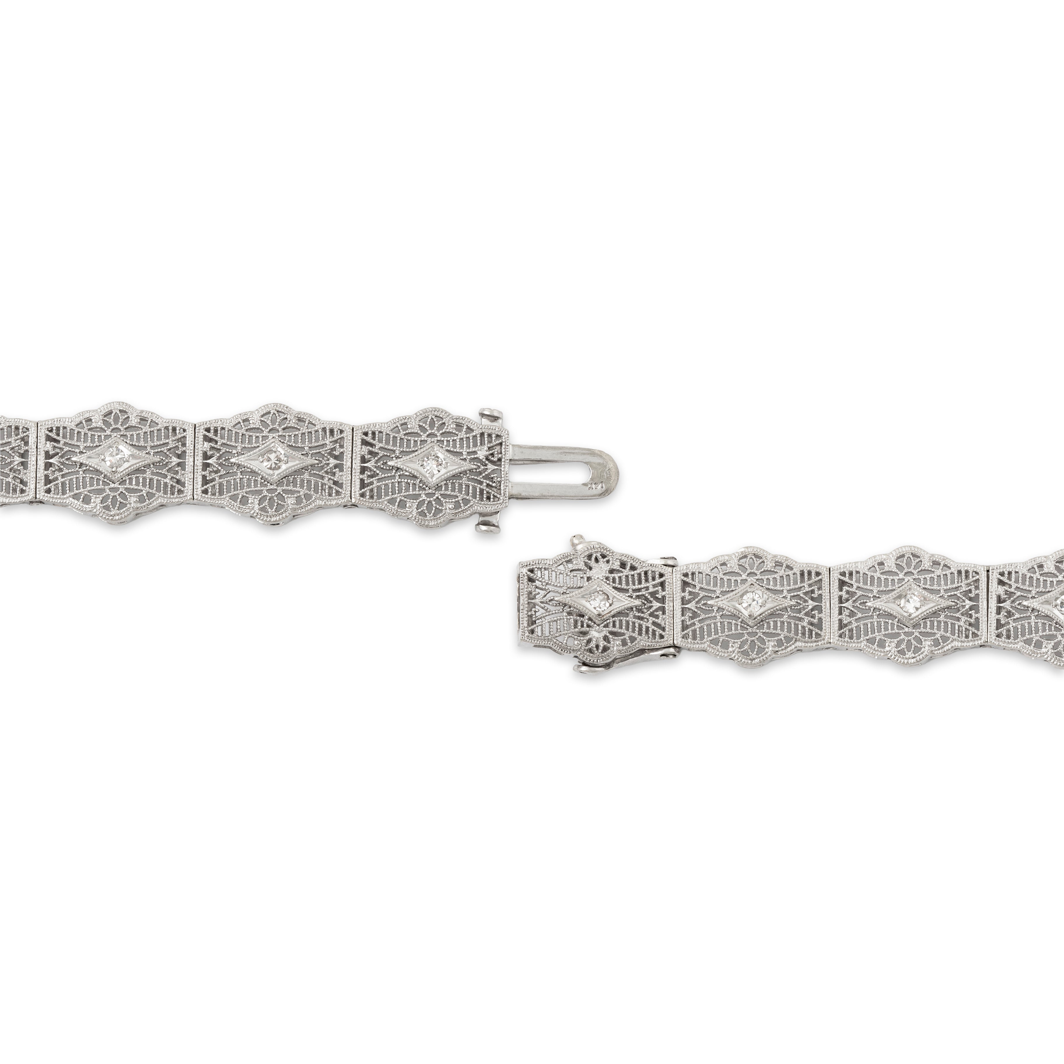 Antique Art Deco 14k White Gold .268cttw Diamond Openwork Bracelet 6.75、mySite、hinf8tx79
