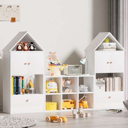 Versatile Children's Bookshelf with House-Shaped Design, Multi-Functional Storage for Books and Toys, Adjustable Placement, Durable Kids Organizer for Playroom or Bedroom Easy Assembly & Safe for Kid、、casual