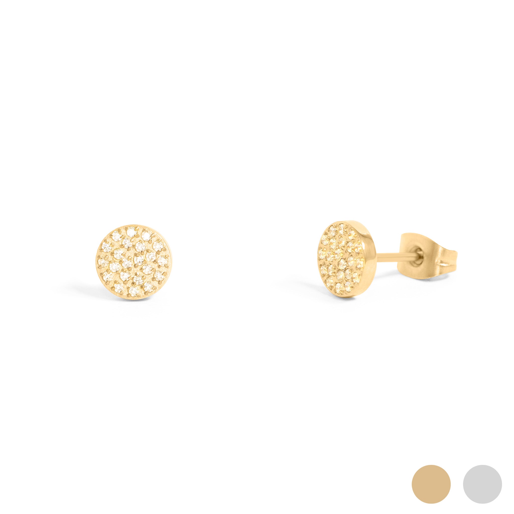 18K Gold PVD Stainless Steel Round Stud Pave Stones Earrings / ERJ0078、mySite、dreamappss