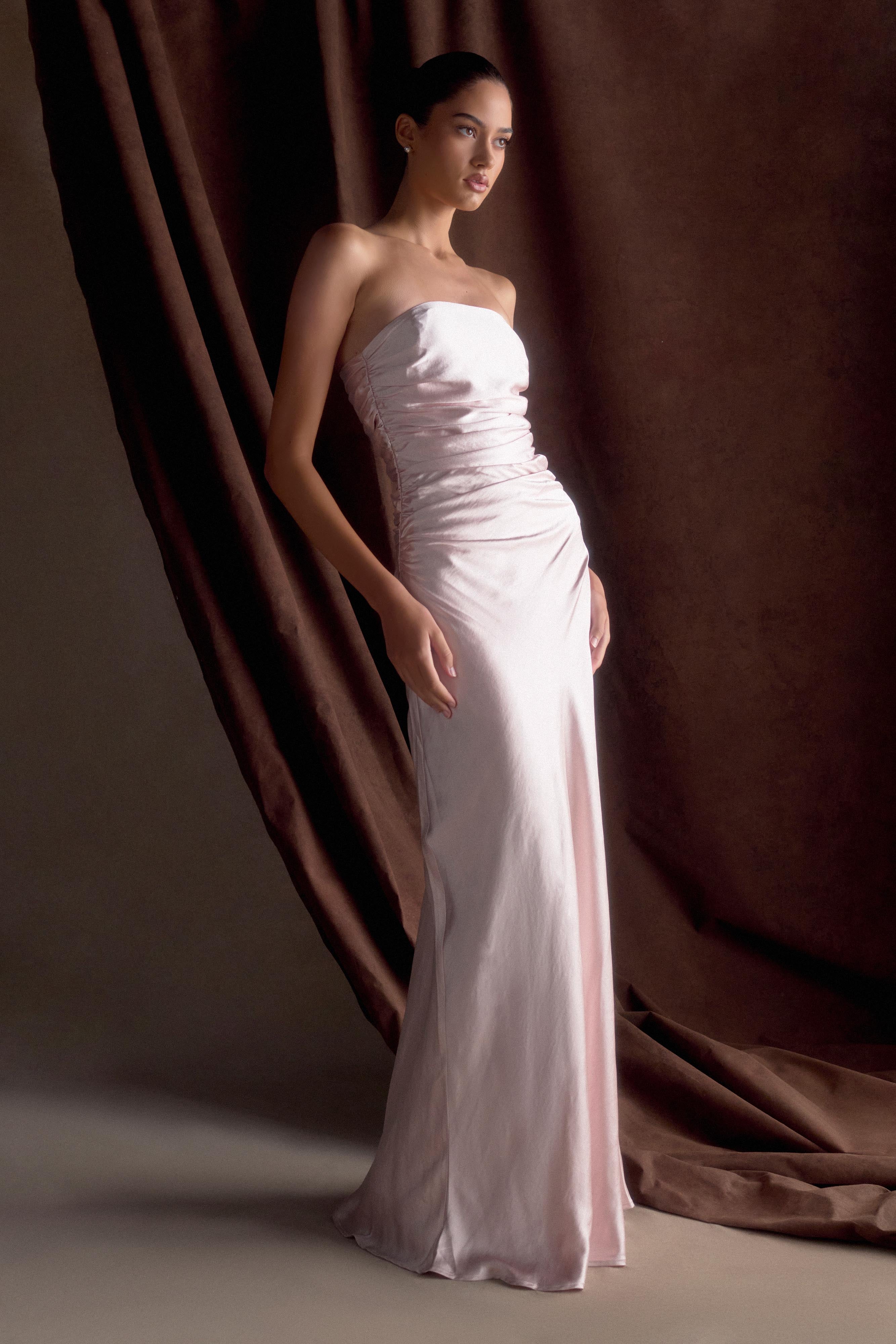 Cedar Strapless Satin Maxi Dress - Soft Pink、mySite、solidvoid