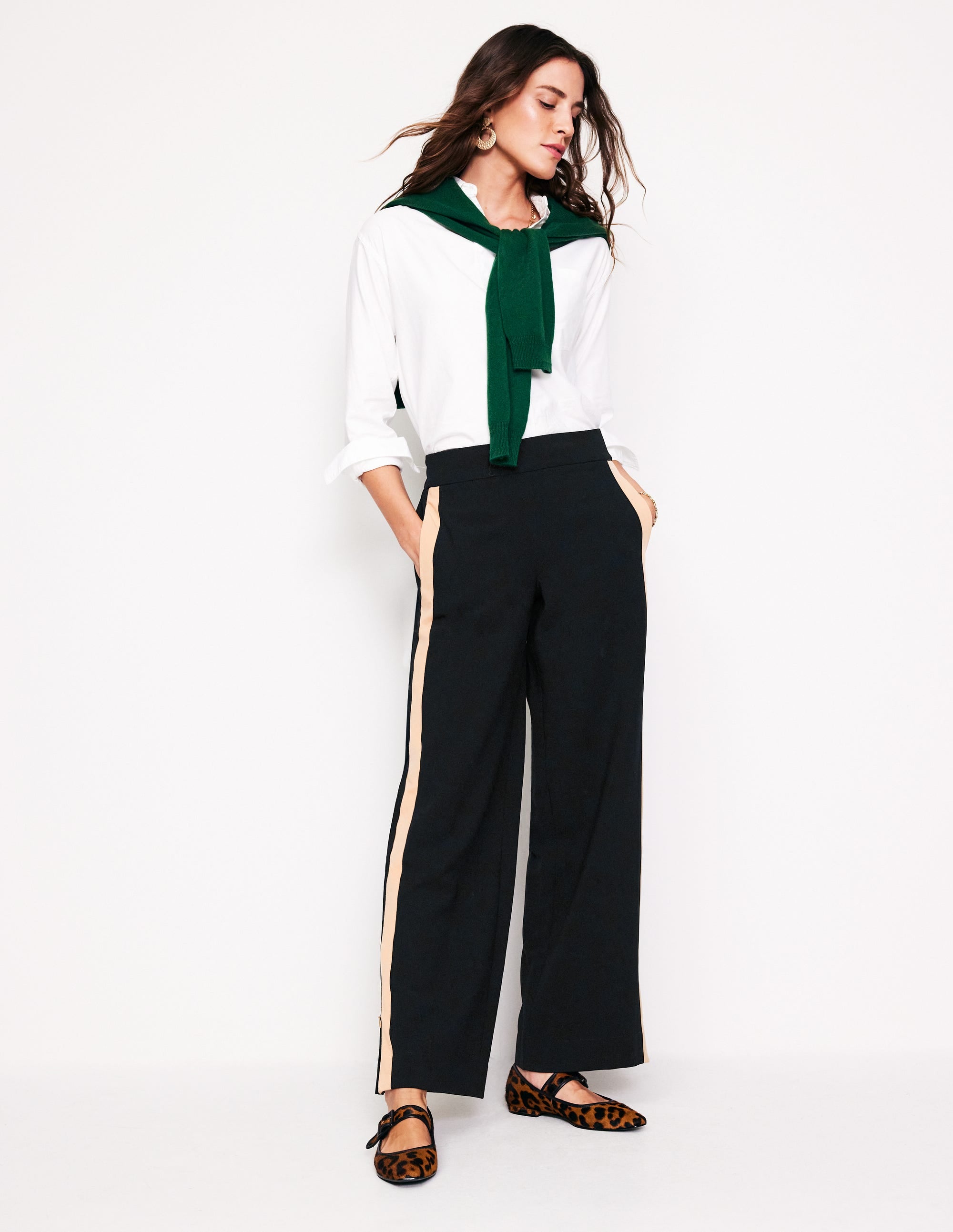  Pull On Side Stripe Trousers-Black with Camel Stripe、mySite、ashleygrahame