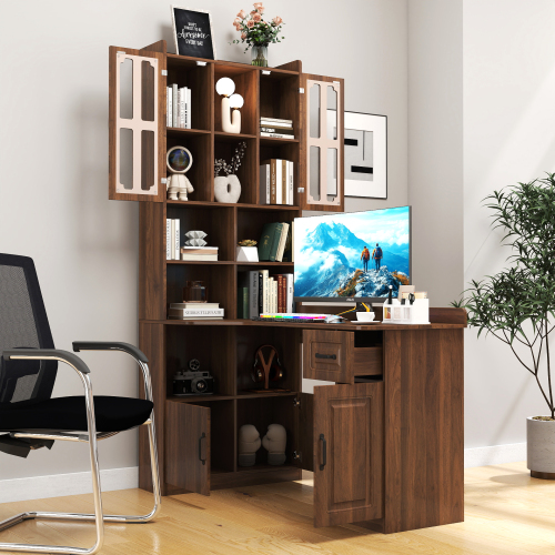 Home Office Computer Desk with Hutch, Antiqued Black finish、、casual