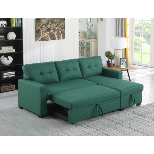 Upholstered Pull out Sectional Sofa with Chaise、、casual