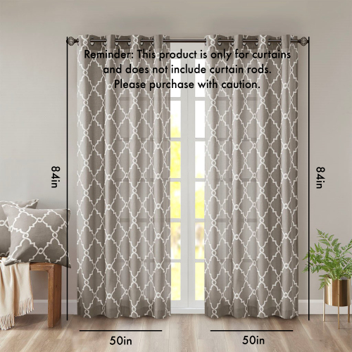 Fretwork Print Grommet Top Window Curtain Panel(Only 1 Pc Panel)、、eastwooduniform