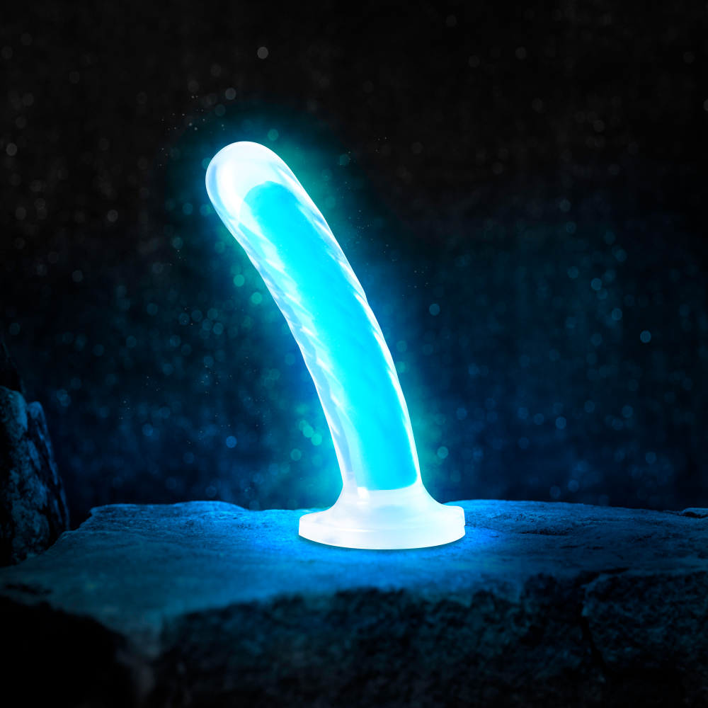 Neo Elite By Blush® | Tao Glow In The Dark Neon Blue: 7-Inch Long Dildo - Made with Purio™ Silicone & SensaFeel® Dual Density Realistic Technology、mySite、bottomscart