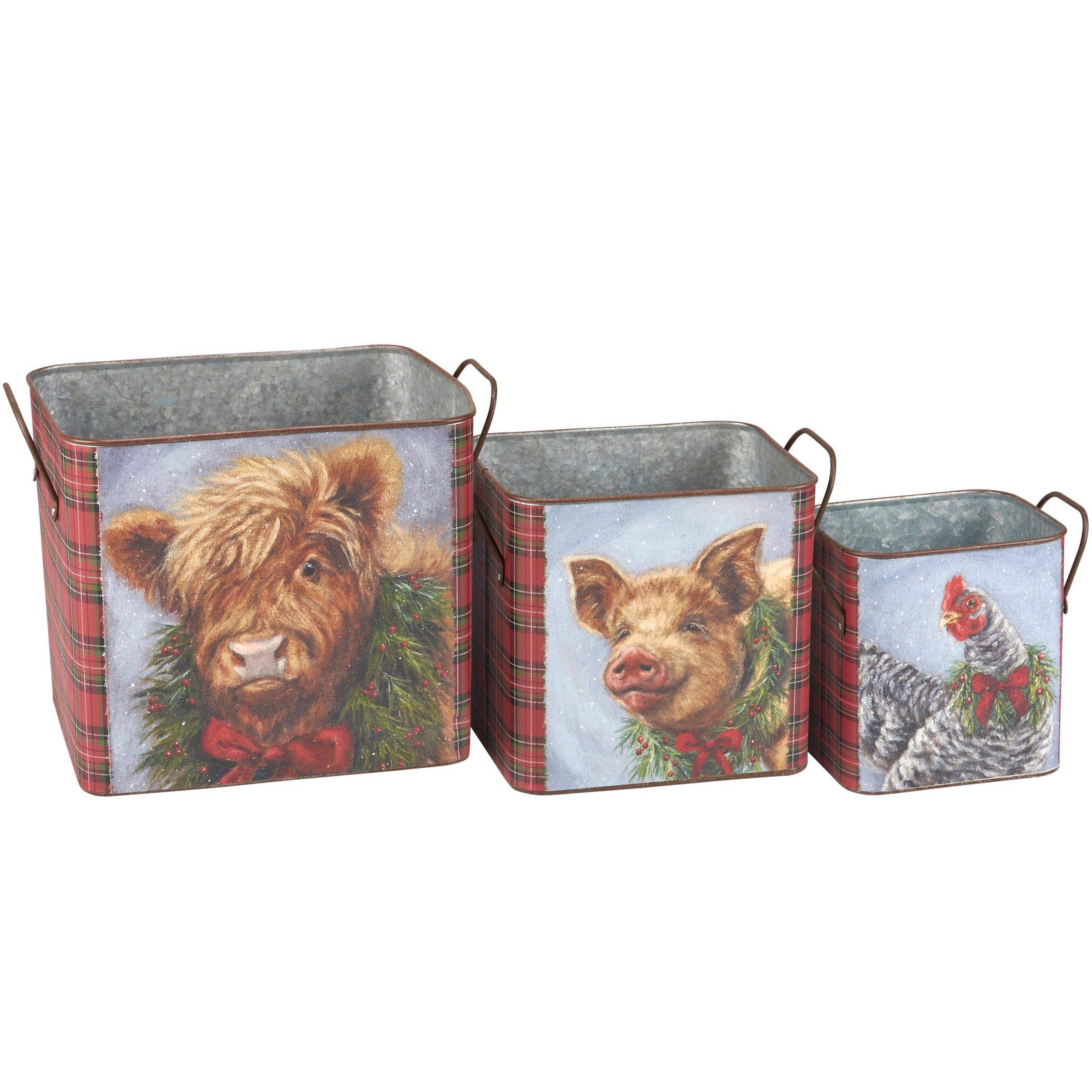 Christmas Farm Animal Bin Set-Pig, Highland Cow & Chicken、mySite、g9winljtr