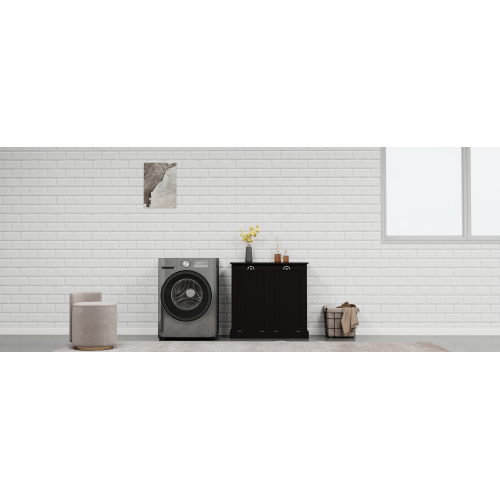 Two-Compartment Tilt-Out Laundry Sorter Cabinet-White、、casual