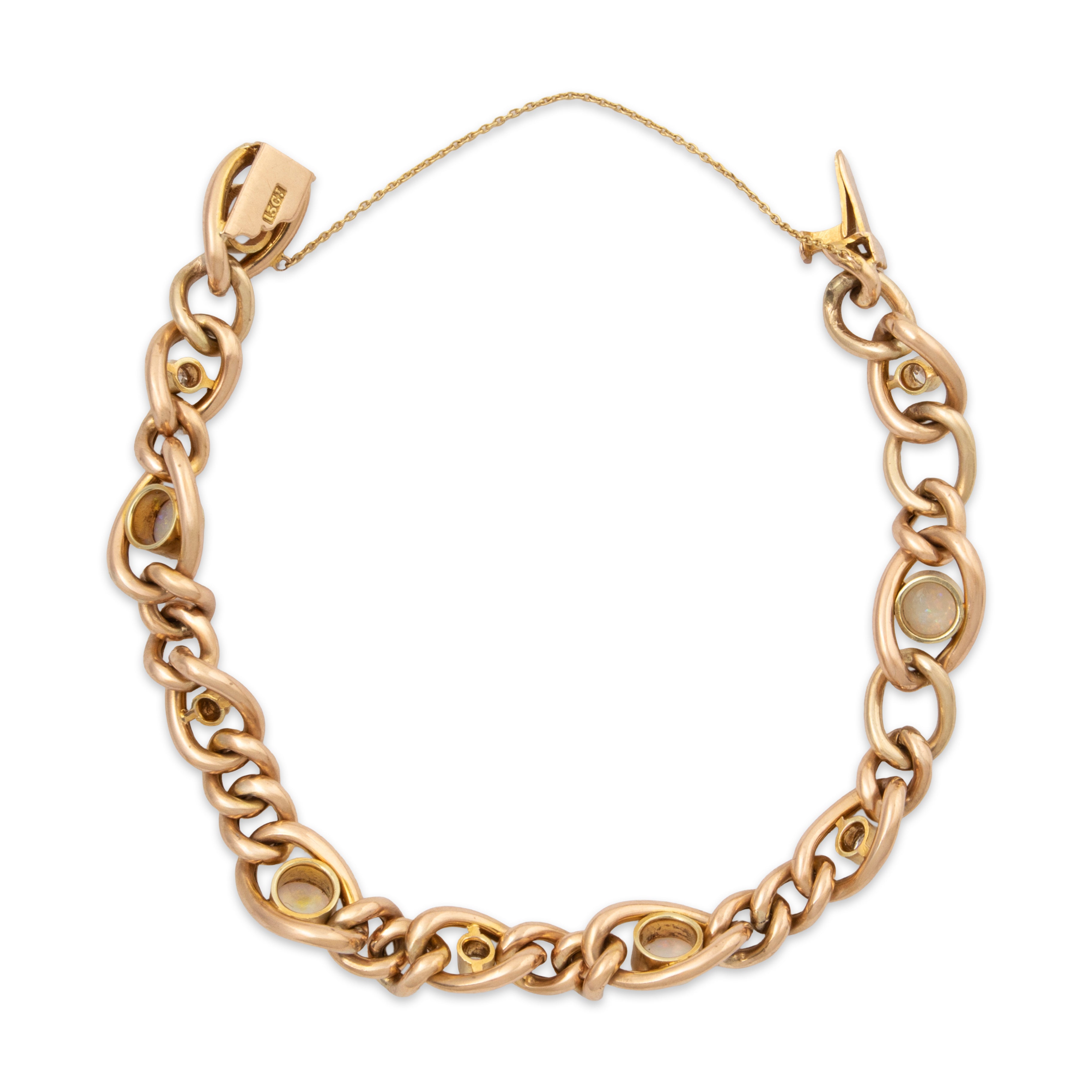 Antique European 15k Yellow Gold 2cttw Opal Old Mine Diamond Station Bracelet 6.75、mySite、hinf8tx79