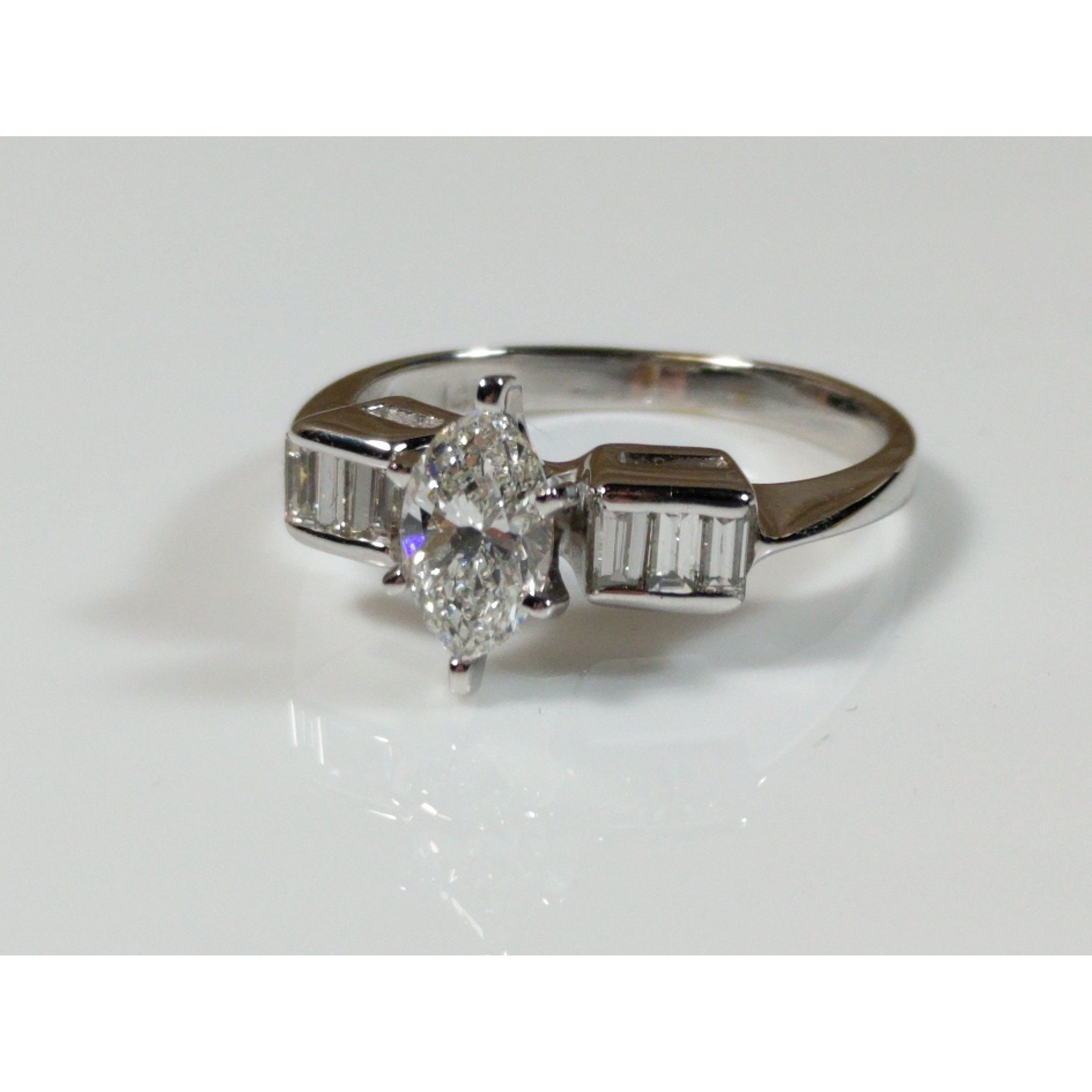 Marquise Diamond Engagement Ring in 14K White Gold, .65ct Center Diamond, .26ct Side Diamonds、mySite、g9winljtr