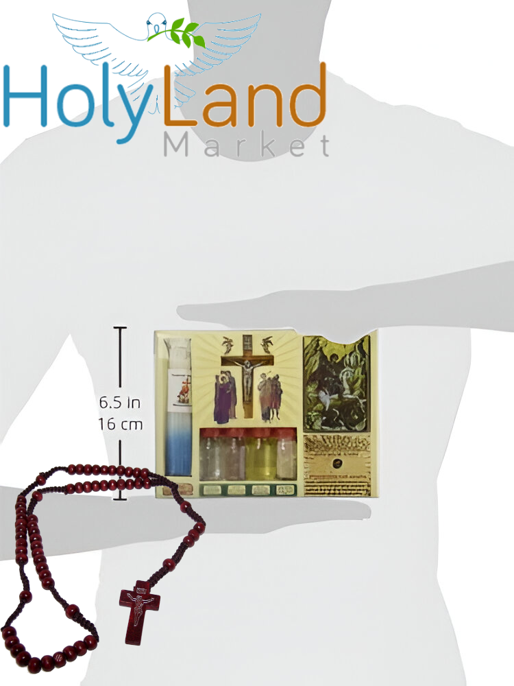  Holy Land Market Maroon Rosary plus Seven In One Holy Jordan Water, Soil, Oil Bottles, Olive Wood Cross, Incense, Candle & Icon Big Jerusalem Set from the Holy Land、mySite、elrpsem3k