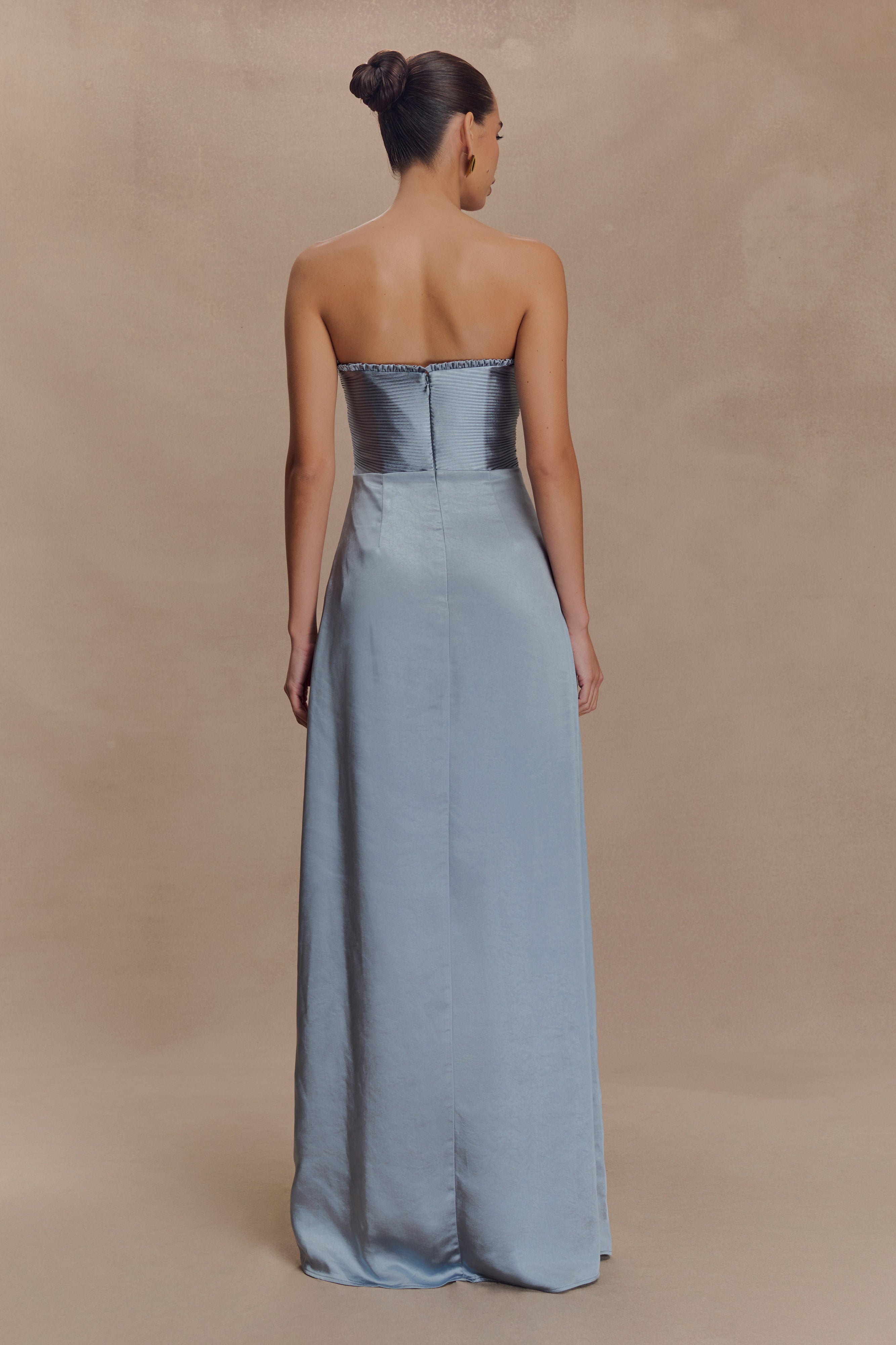 Larissa Satin Maxi Dress With Ruched Petals - Frosted Blue、mySite、solidvoid