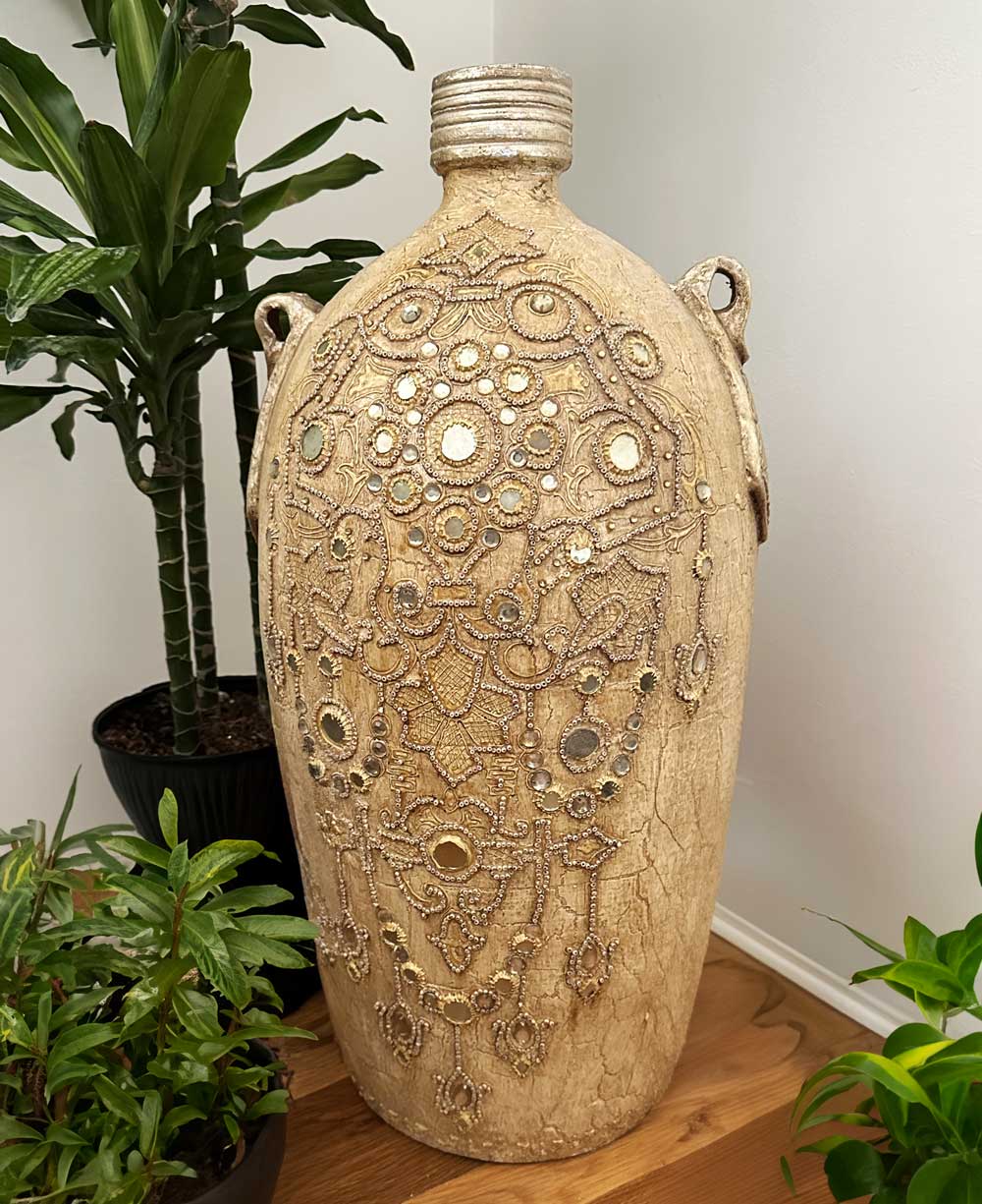 Grand Terra-Cotta Vase with Hand-Painted Embossed Detailing, 24 High、mySite、topwebapps