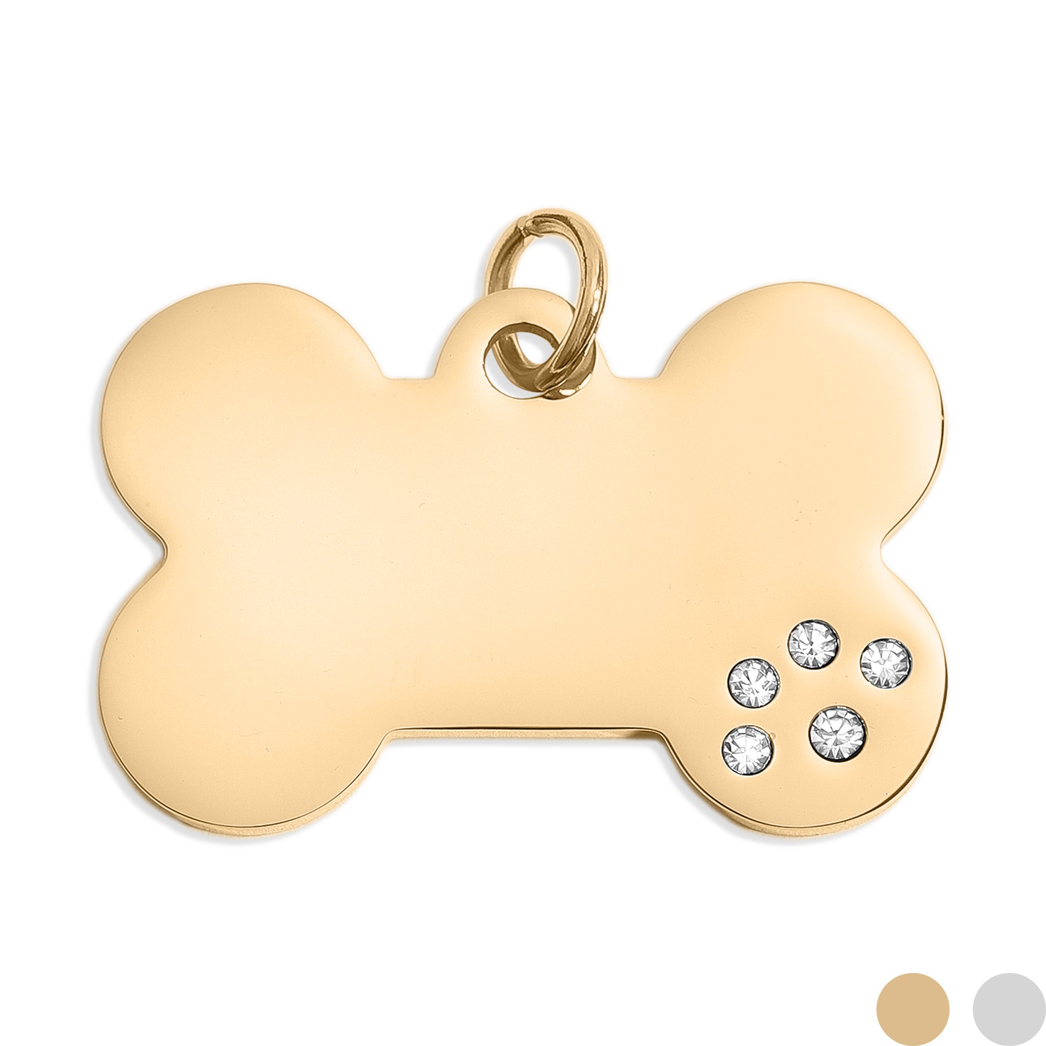 18K Gold PVD Blank Stainless Steel Dog Bone with CZ Stone Paw Pet Tag / PDL0169、mySite、dreamappss