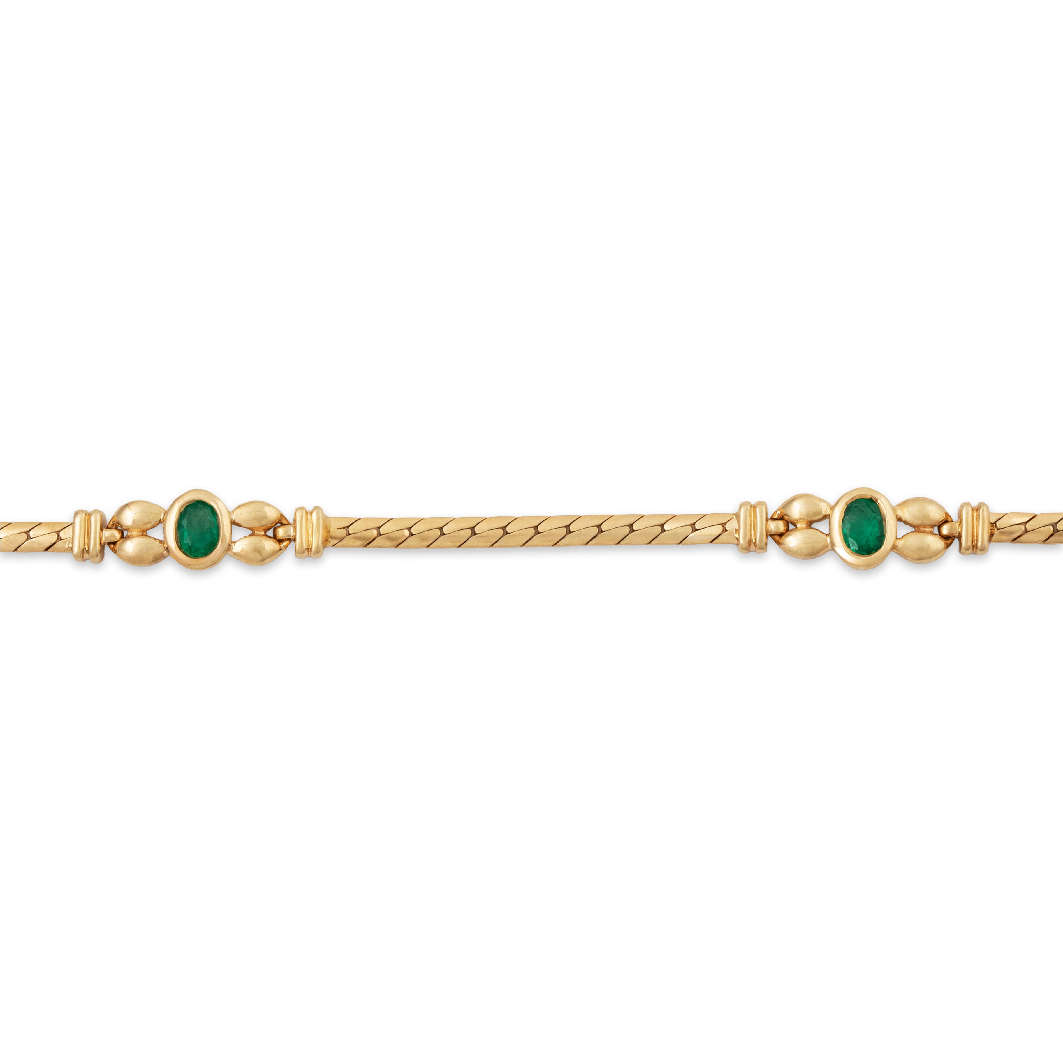 Vintage 14k Yellow Gold Emerald Herringbone Link Station Bracelet 6.75、mySite、hinf8tx79