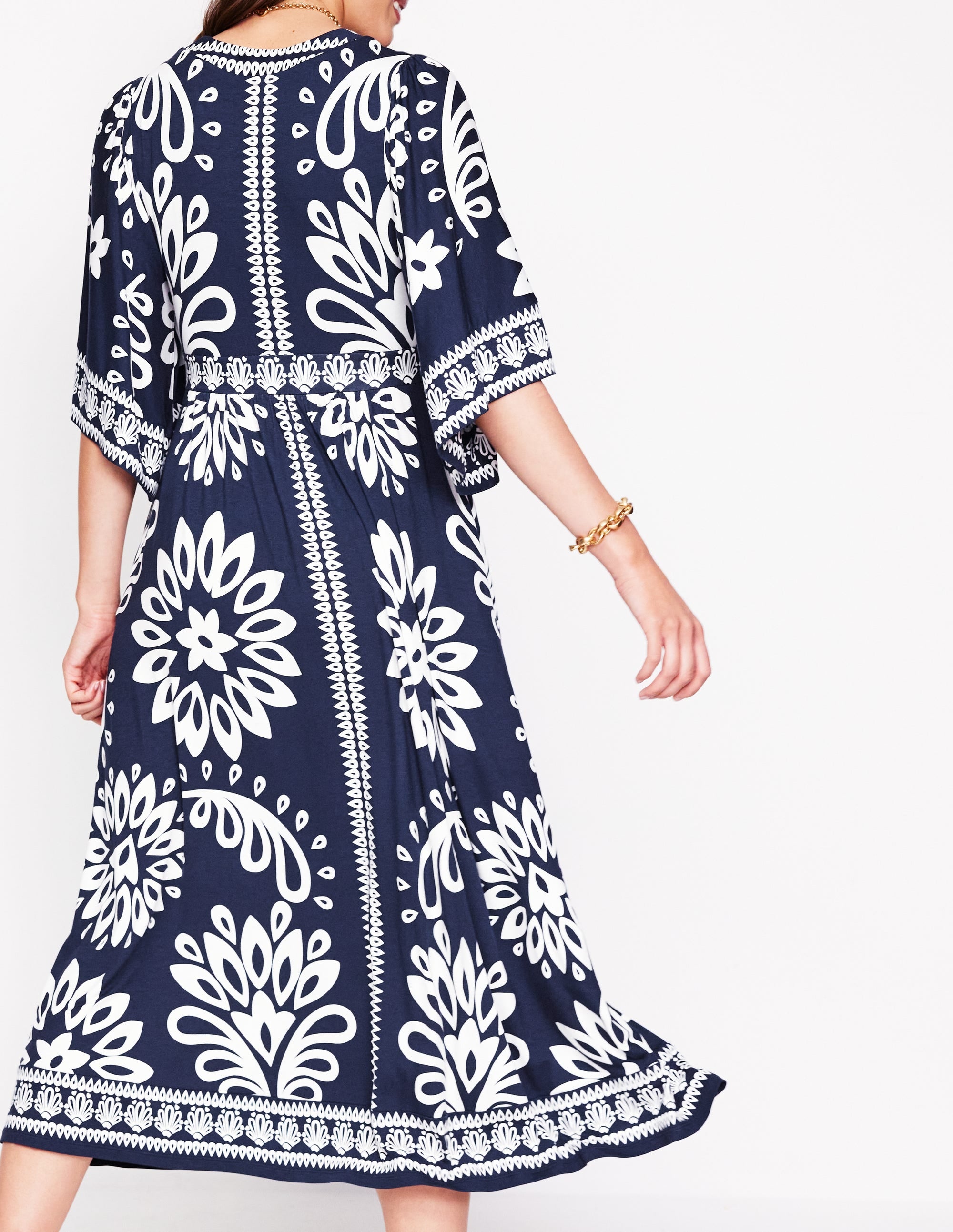  Maya Kimono Jersey Maxi Dress-French Navy, Palm Foliage、mySite、ashleygrahame