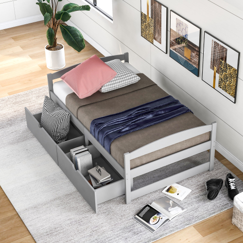 Twin size platform bed, with two drawers, espresso、、casual
