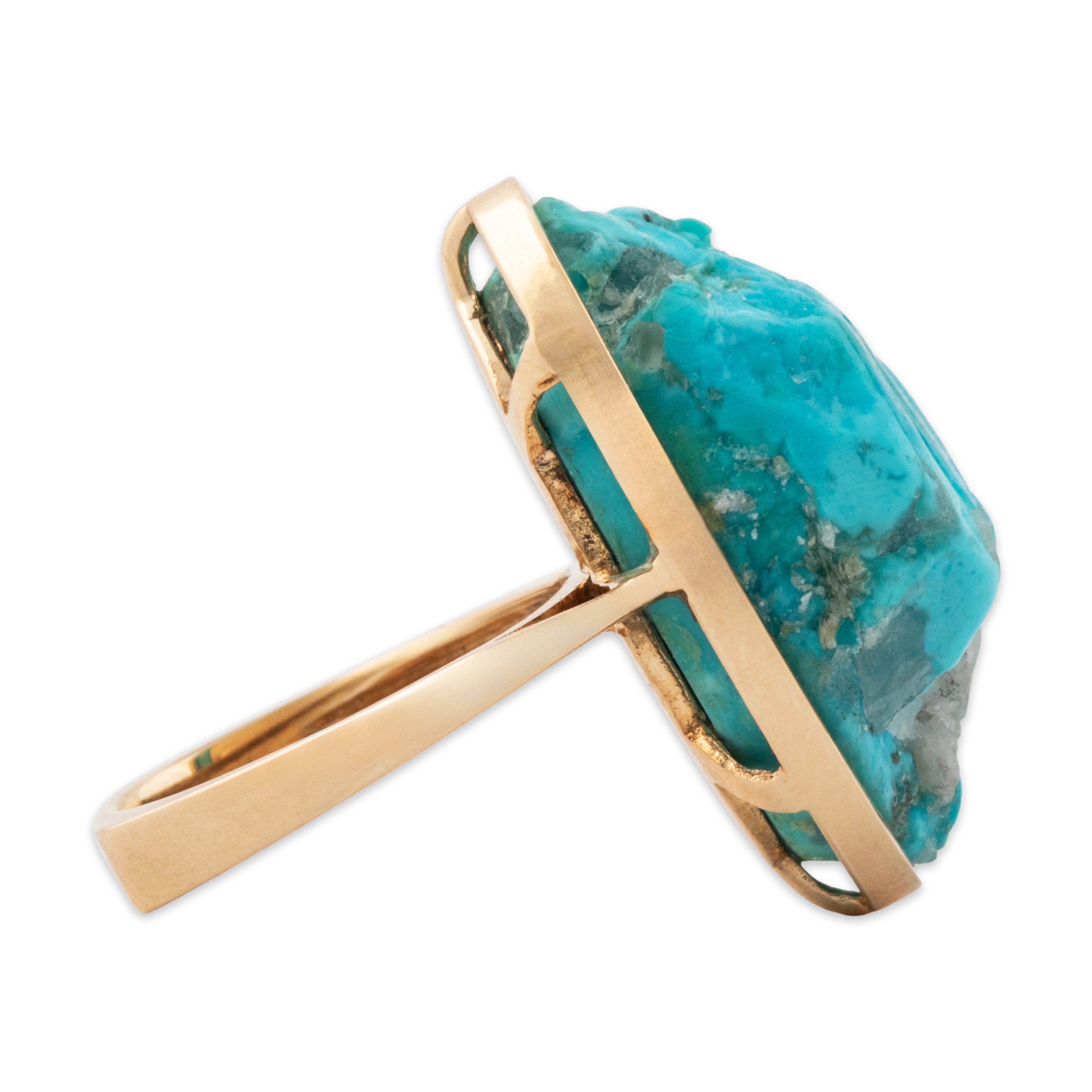 Vintage Large 14k Yellow Gold 17.8ct Turquoise Natural Modernist Ring 3.75、mySite、hinf8tx79