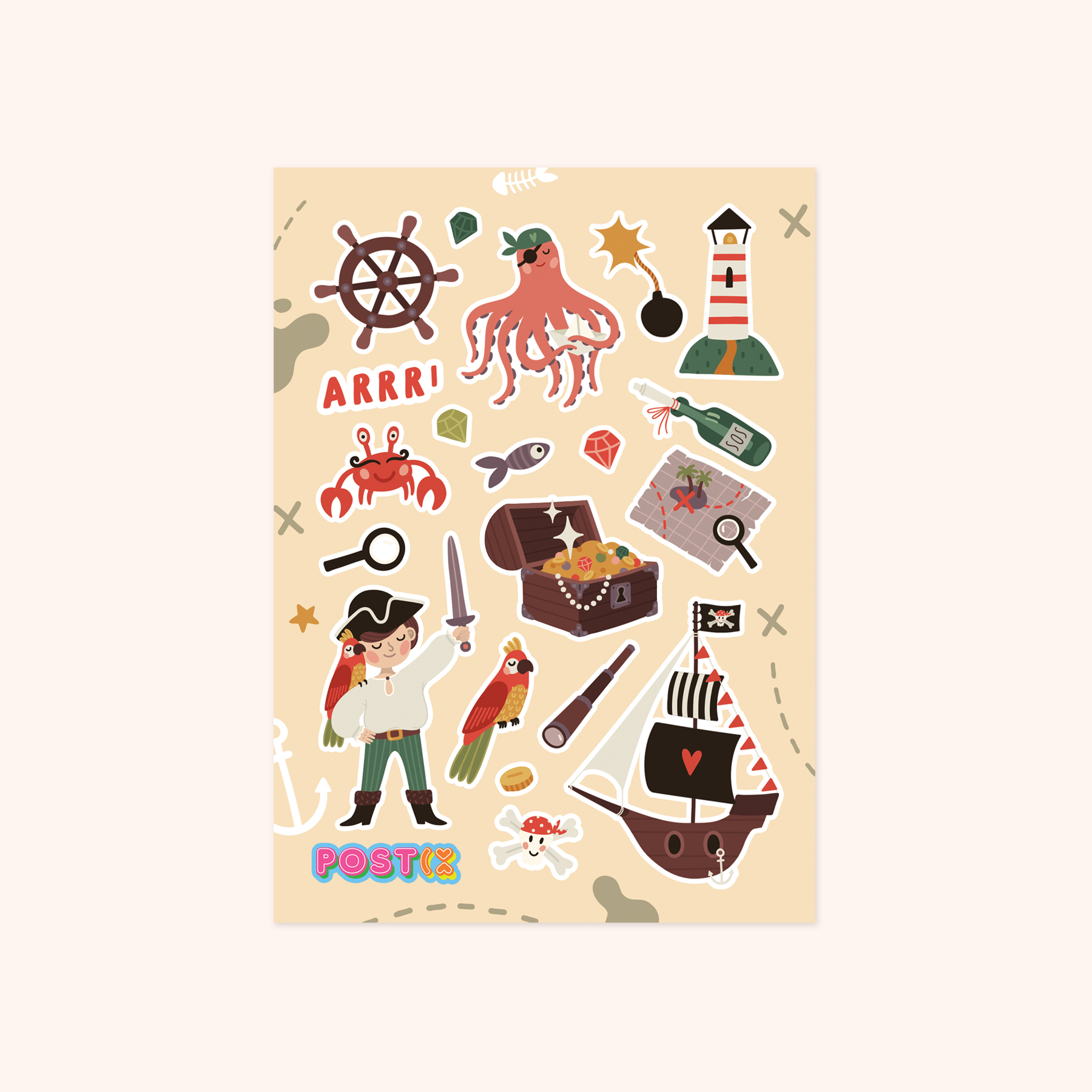  Pirate Treasure Hunt Adventure Sticker Sheet、mySite、ghnorth