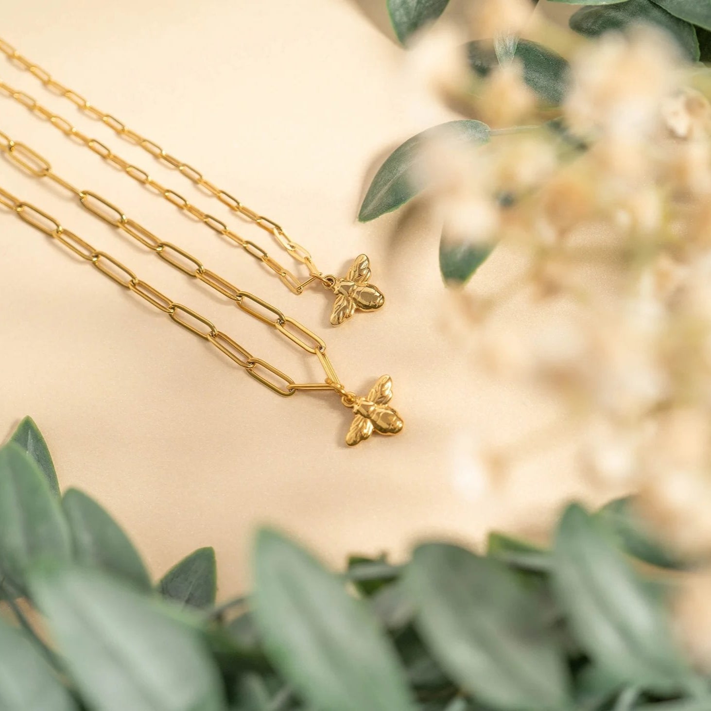 18K Gold PVD Stainless Steel Mommy & Me Bee Charm Necklace Set / BND0073、mySite、dreamappss