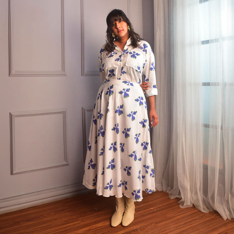Cotton Co Ord Set For Women | Shirt & Skirt | Floral Block Print | White、mySite、camillekostekn