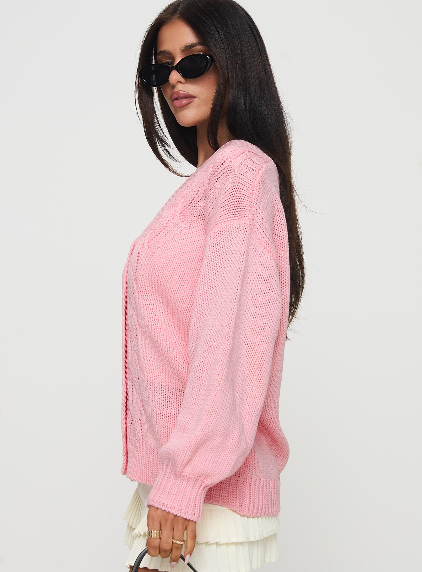 Sezza Cable Knit Cardigan Baby Pink、mySite、solidvoid