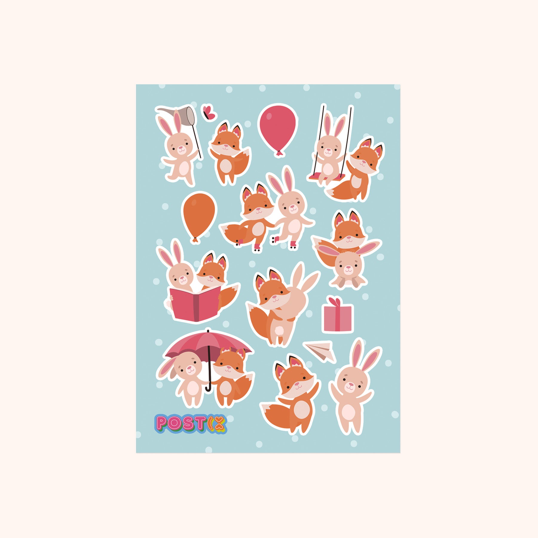  Fox and Bunny Friendship Buddies A6 Sticker Sheet、mySite、ghnorth