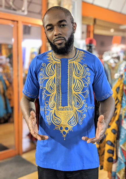 Tunji Blue Gold African Embroidered Shirt-DP3774DM、mySite、solidvoid