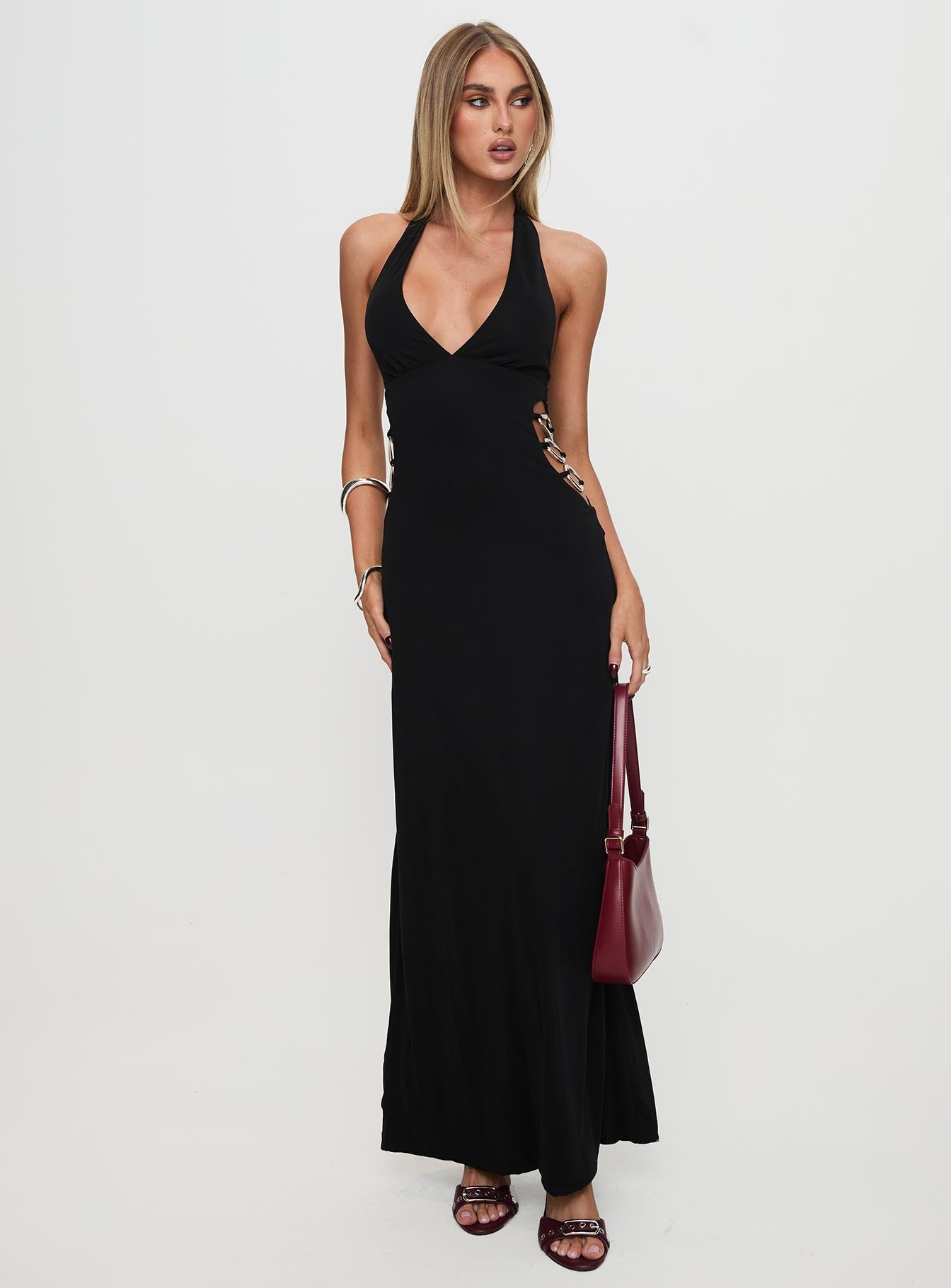 Make A Fortune Hardware Halter Maxi Dress Black、mySite、solidvoid