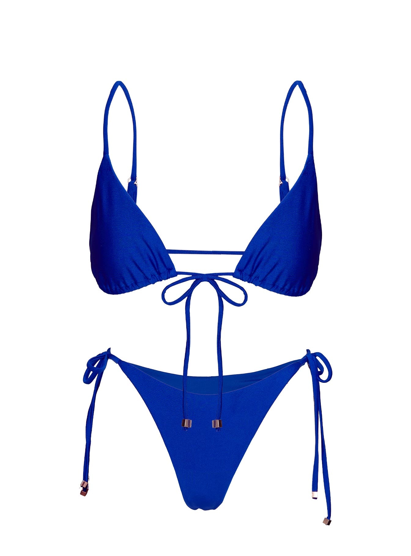 Alizzi Tie Front Triangle Bikini Top Blue、mySite、solidvoid